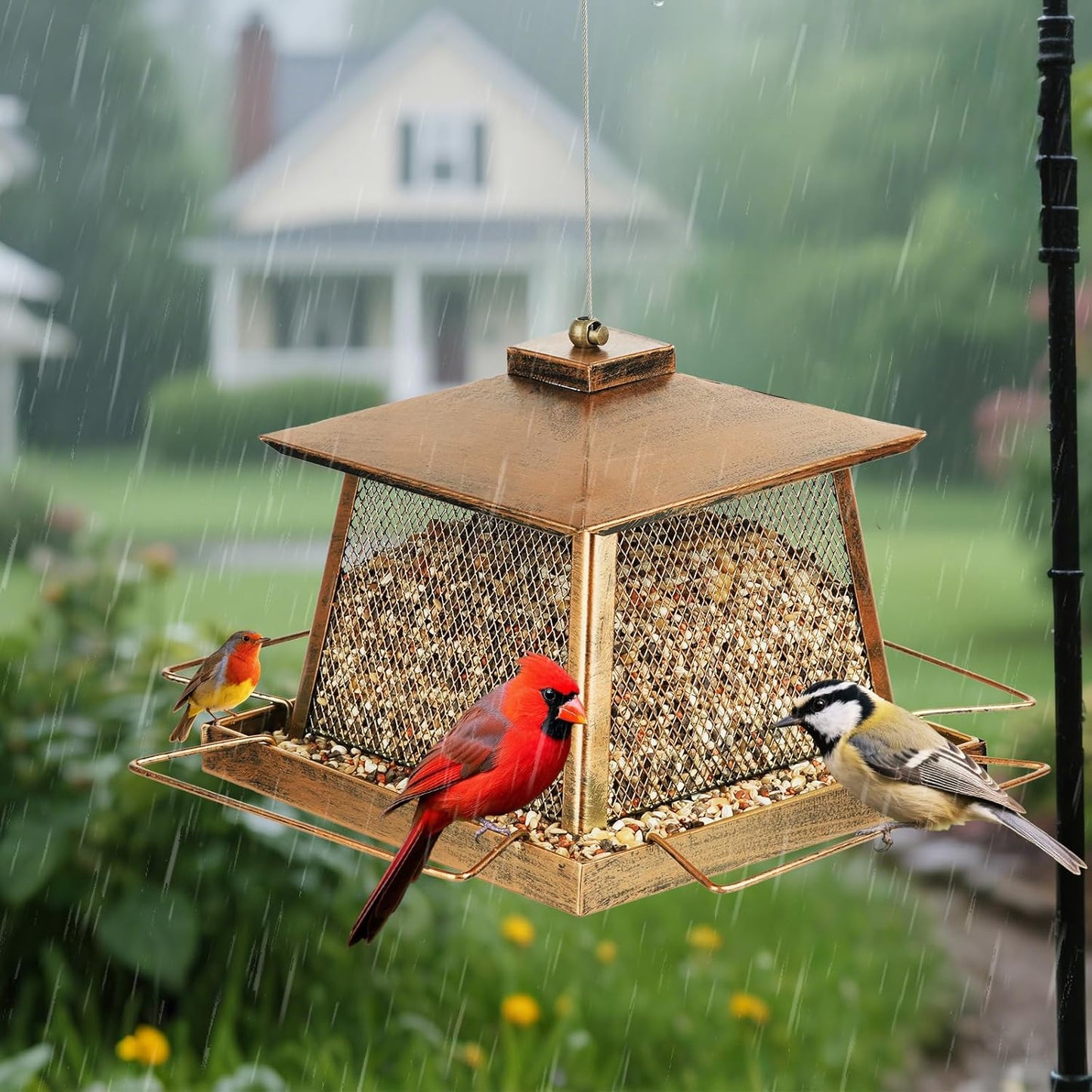 Large Bird Feeder for Outdoor, Gazebo Style Wild Bird Feeders, Metal Mesh Cardinal Birds Feeder for Garden Patio Birds Watching Decor, 4 lb Capacity
