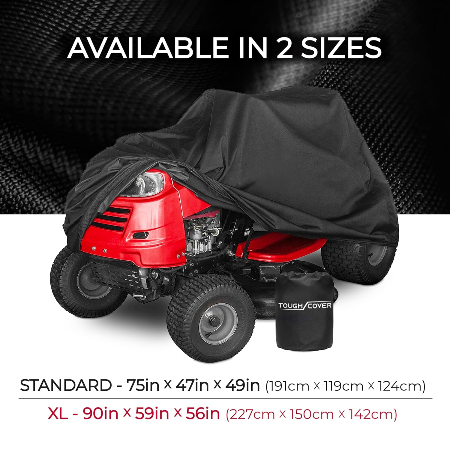 Tough Cover Riding Lawn Mower Cover - 75 x 47 x 49 in, Black - 600D Wa