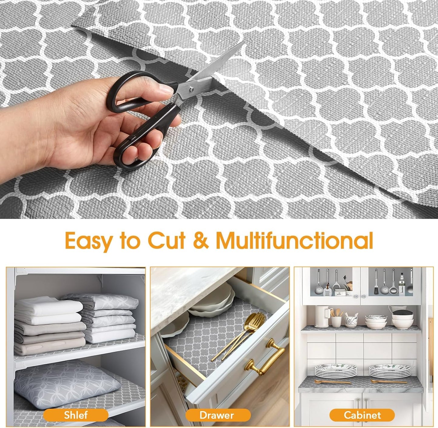 Shelf and Drawer Liner for Kitchen Cabinets Non-Adhesive, Strong Grip Non-Slip Thickened Cabinet Liners for Shelves, Waterproof Mats for Dresser Cupboard, Gray, 12 in x 10 Feet