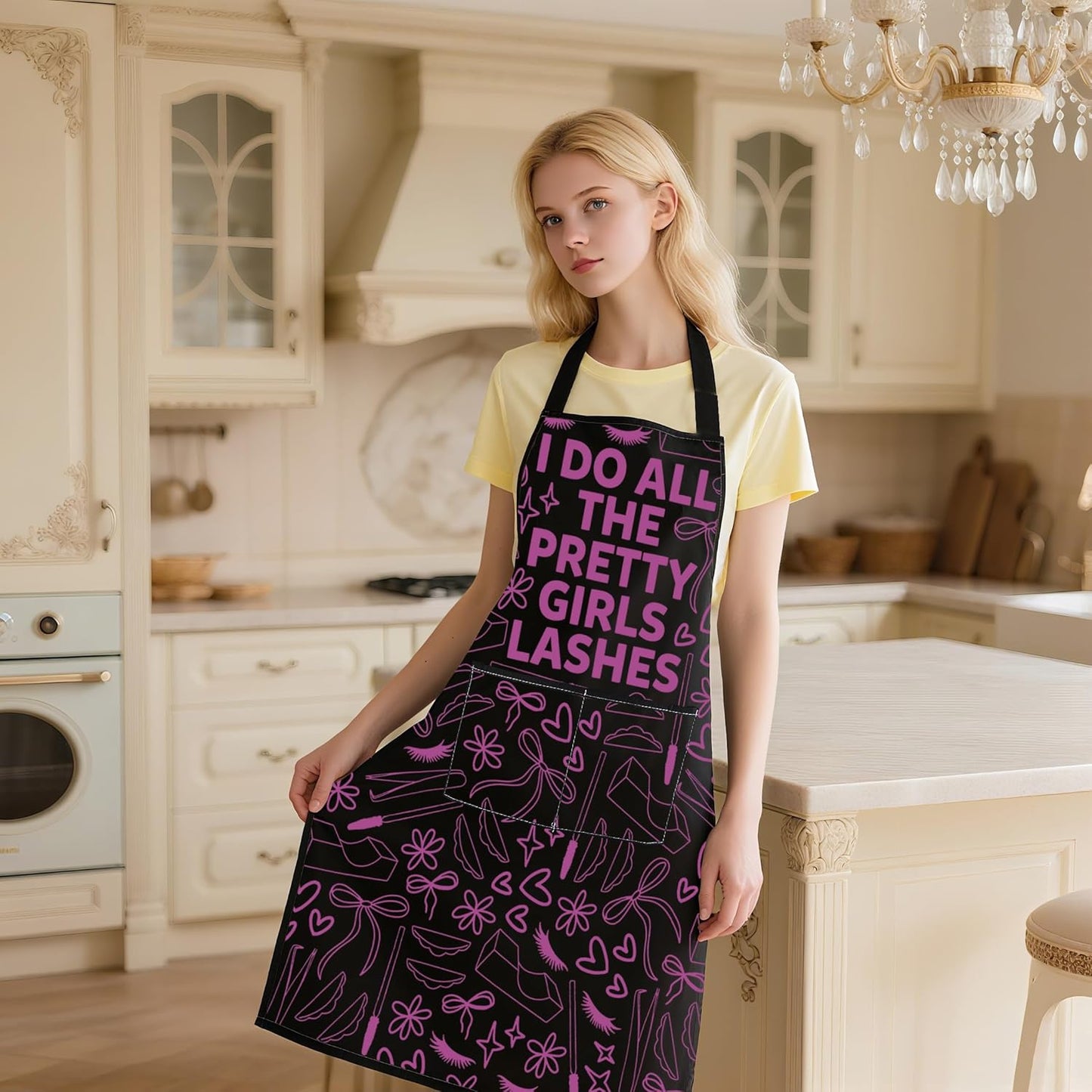 WCGXKO I Do All the Pretty Girls Lashes Kitchen Apron Lash Tech Gift Eyelashes Artist Gift Beauty Lashes Gift