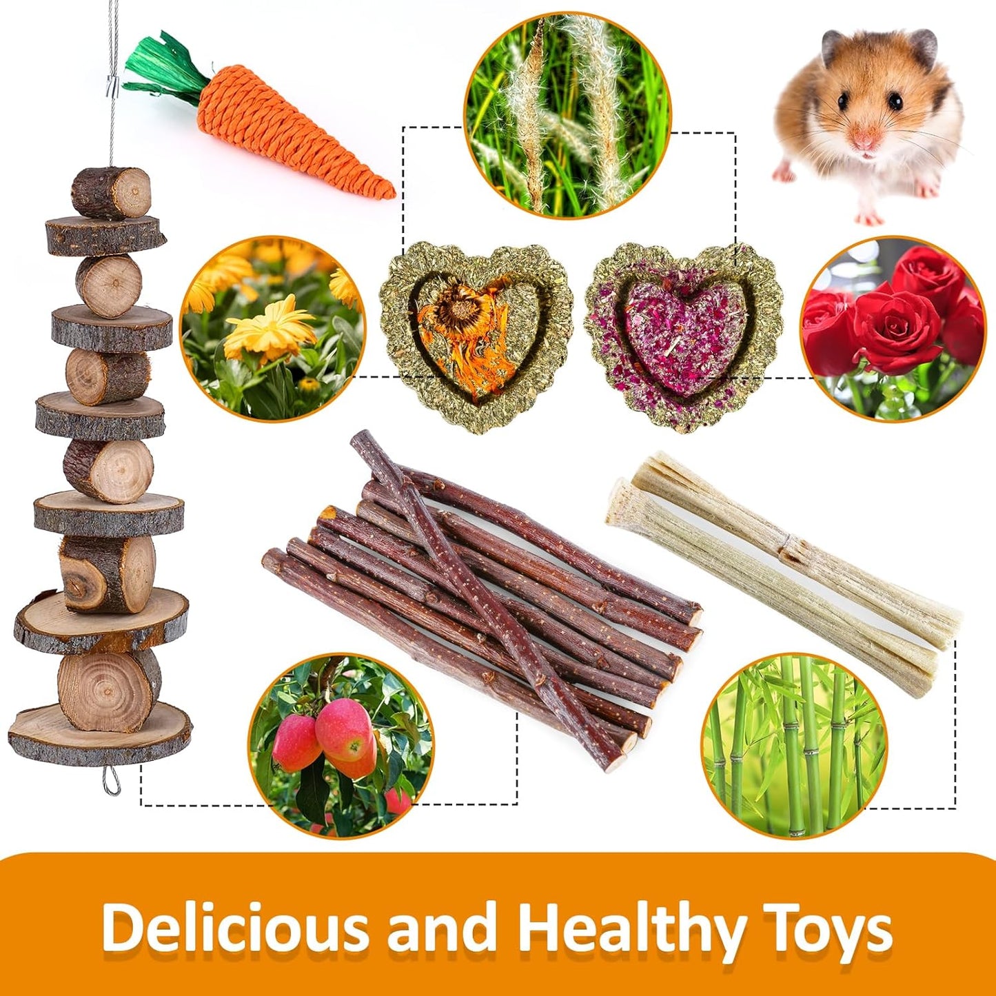 VESPRO Hamster Toys Set, Guinea Pig Toys Small Animal Chewing Toy and 