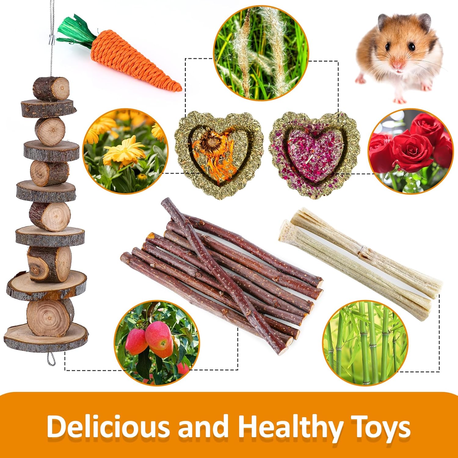 VESPRO Hamster Toys Set, Guinea Pig Toys Small Animal Chewing Toy and 