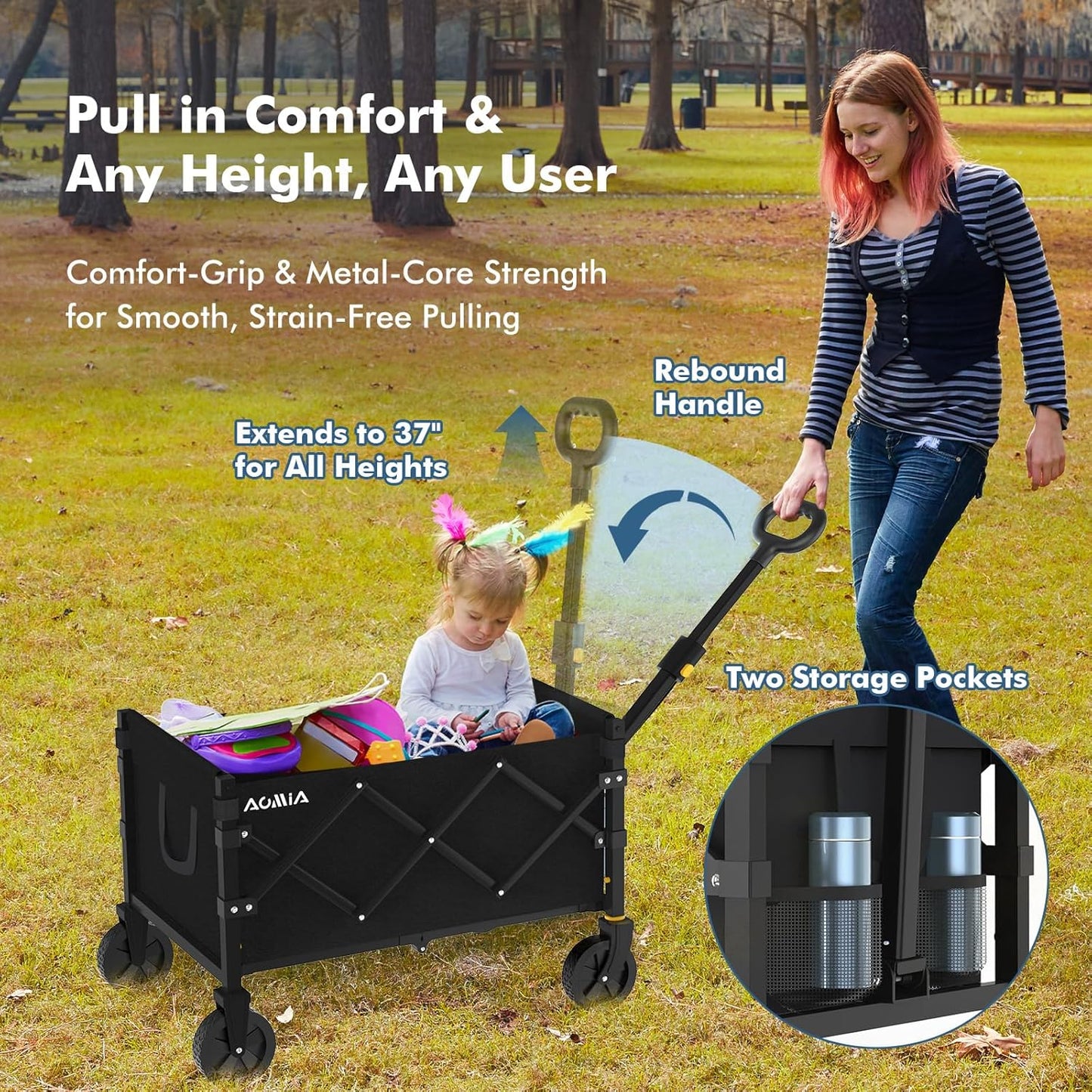 Collapsible Foldable Wagon with Wheels Heavy Duty Folding Wagons Carts 360LBS Weight Capacity Portable All Terrain Utility Wagon Cart for Groceries Sports Garden Shopping Camping Beach