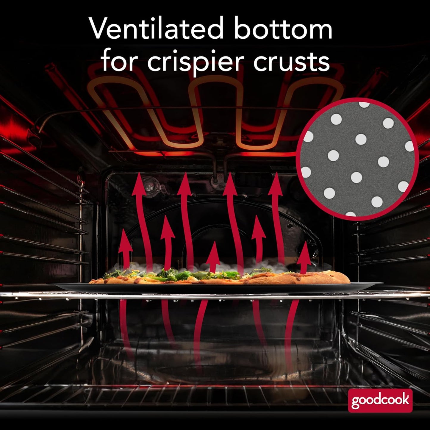 GoodCook AirPerfect Insulated Nonstick Carbon Steel Pizza Pan with Cutting Guides, Perforated Nonstick Pizza Pan, 15.75-Inch, Gray