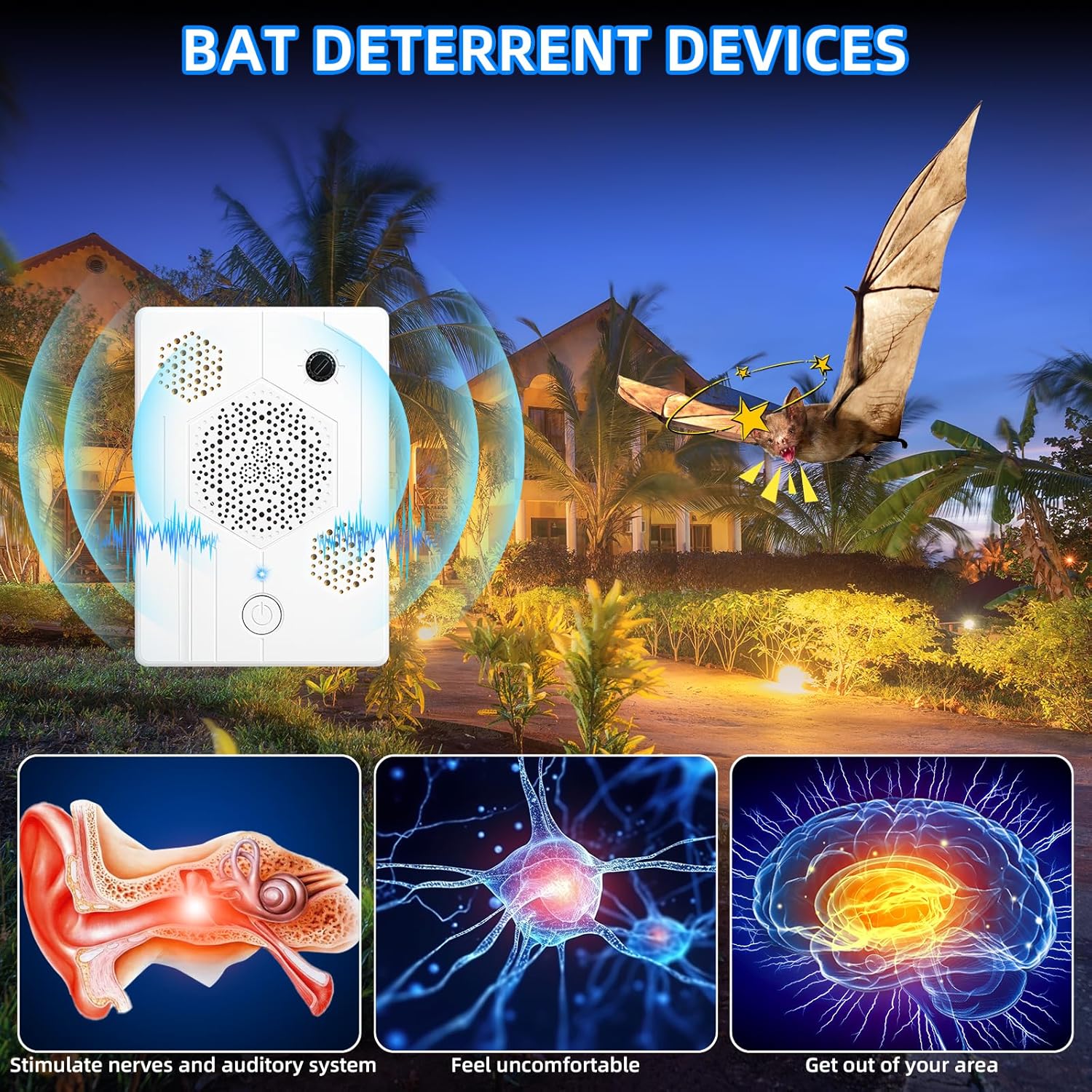 2026 Upgraded Ultrasonic Bat Deterrent for Attic & Roof, Portable Rech