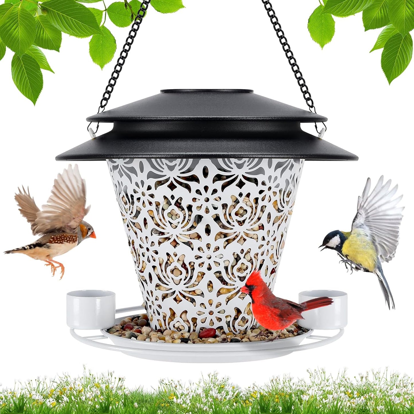 Solar Bird Feeders for Outside Hanging Metal Wild Bird Feeder Solar La