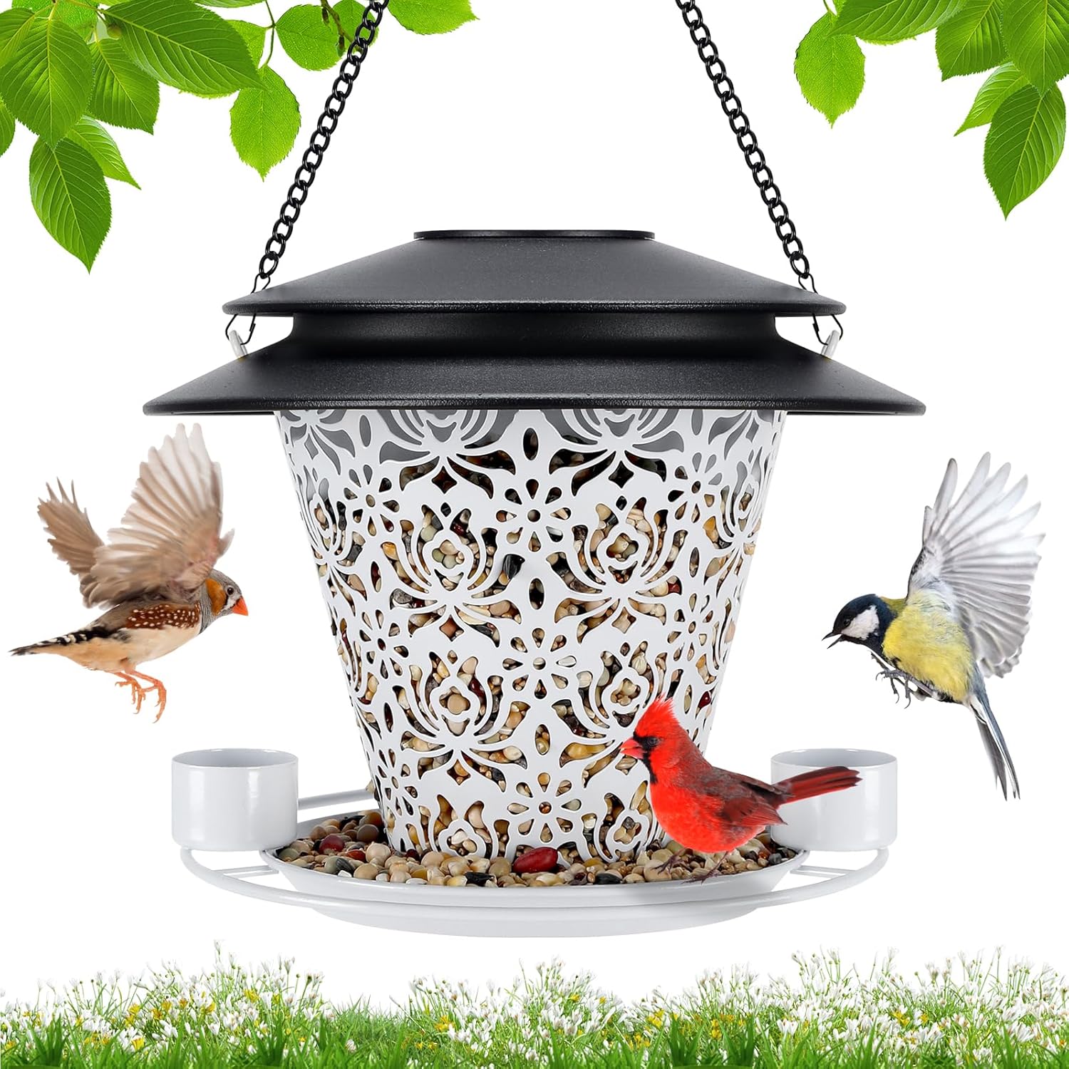 Solar Bird Feeders for Outside Hanging Metal Wild Bird Feeder Solar La