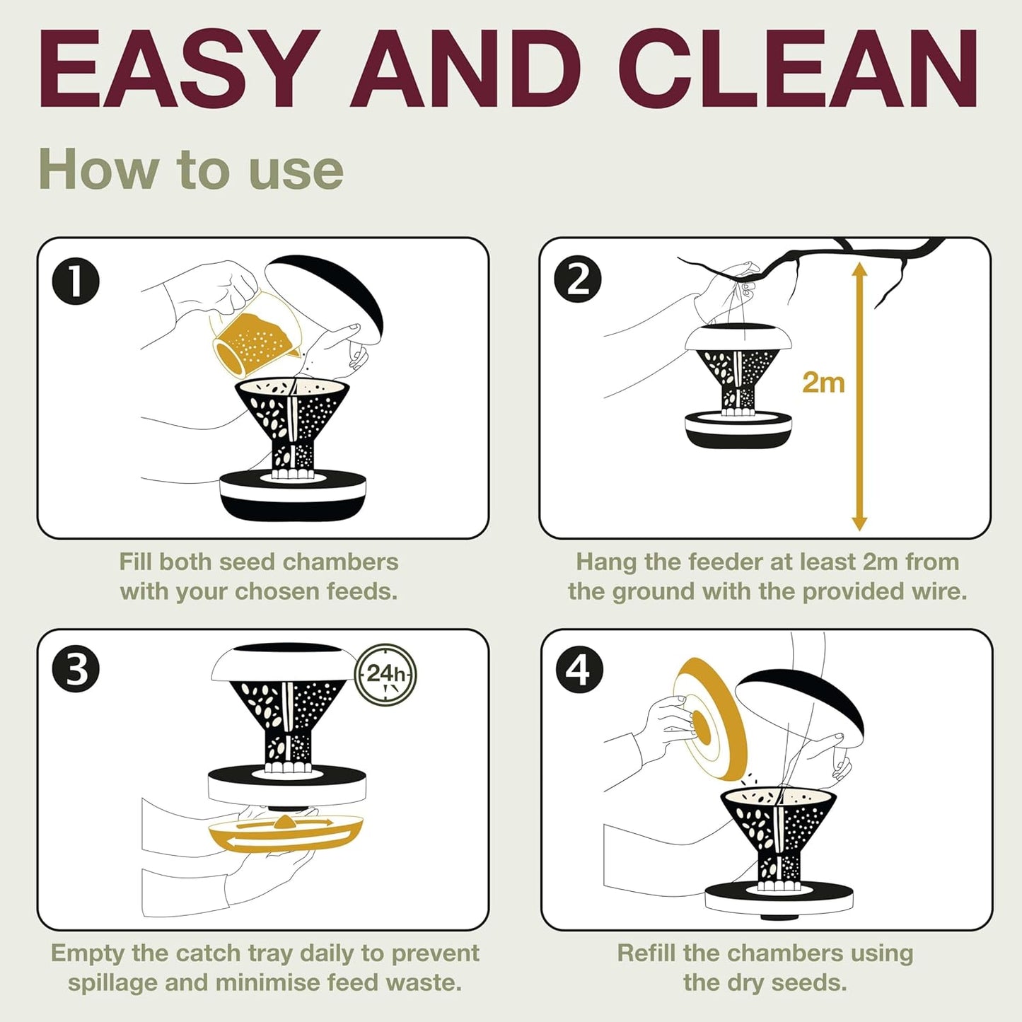 SWISSINNO Bird Feeders - No Mess Hanging Bird Feeder for Outdoors - Smart Birds Davos Spill Proof Wild Cardinal & Small Bird Feeder with Integrated Seed Catcher Tray - Dual Chamber - Light Grey