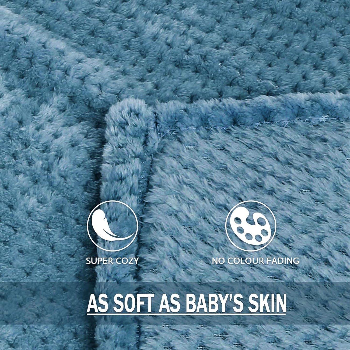 Exclusivo Mezcla Fleece Throw Blanket Extra Large, Super Soft and Warm Blankets for Couch, Sofa and Bed Waffle Textured, Cozy, Fuzzy and Lightweight (Slate Blue, 50x70 Inches)