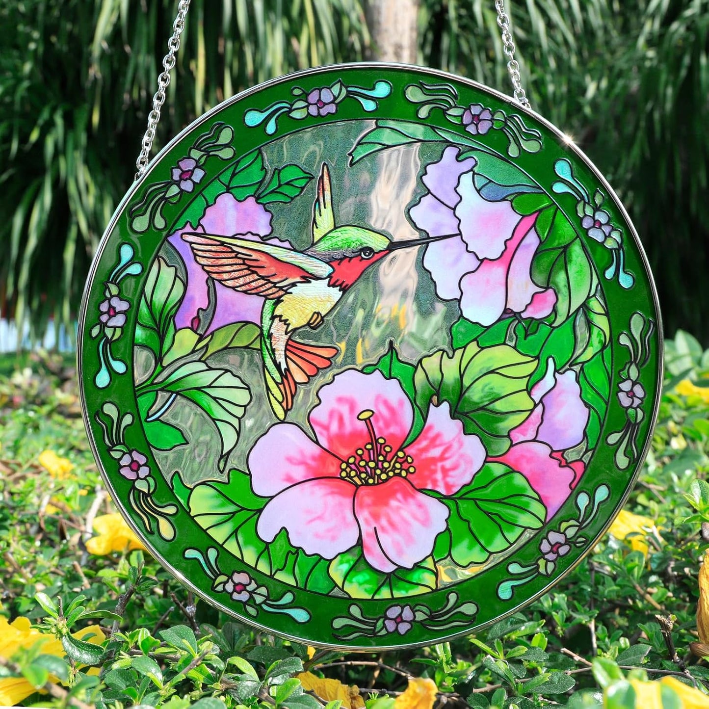 Hummingbird Sun Catcher - 100% Stained Glass Window Hanging, Indoor Window Decor, Suncatchers for Windows, Gifts for Women, Christmas (6.5 inch)