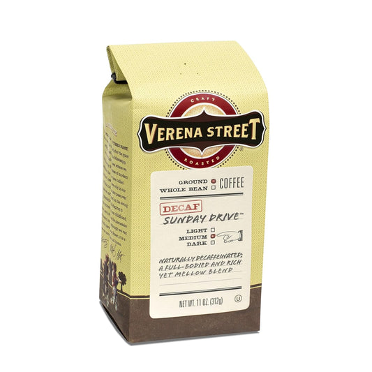 Verena Street 11 Ounce Ground, Swiss Water Process Decaf Coffee, Sunday Drive Decaffeinated, Medium Roast Rainforest Alliance Certified Arabica Coffee