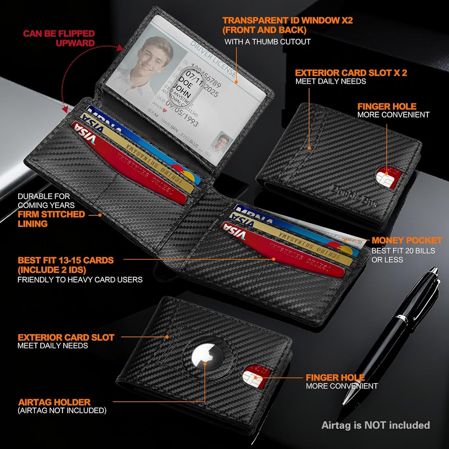 Wallet for Men Slim RFID Blocking Bifold Carbon Fiber,Minimalist Small