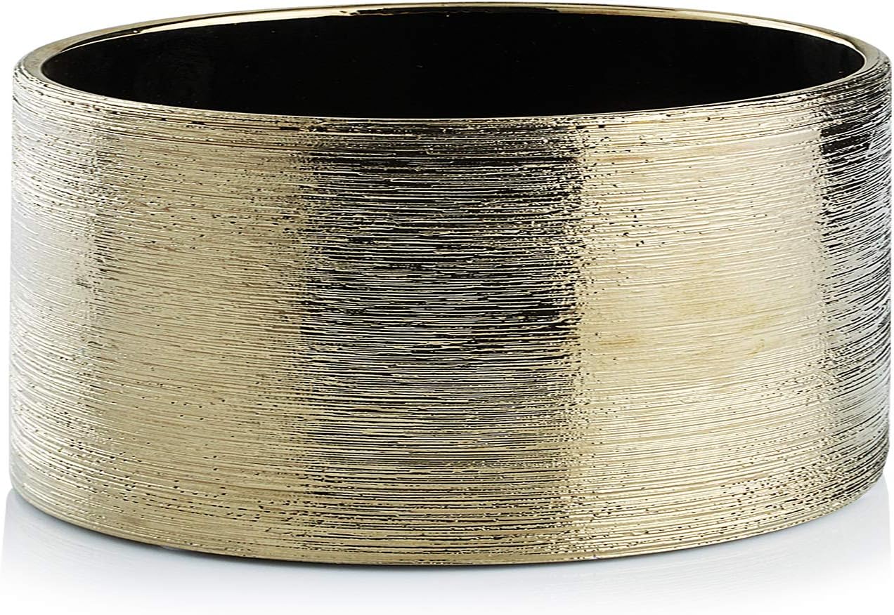 WGV Gold Etched Ceramic Cylinder Vase Width 8" Height 4" Elegant Modern Floral Container Planter Pot Centerpiece for Event Wedding Home Decor, Gold Textured 1 Piece