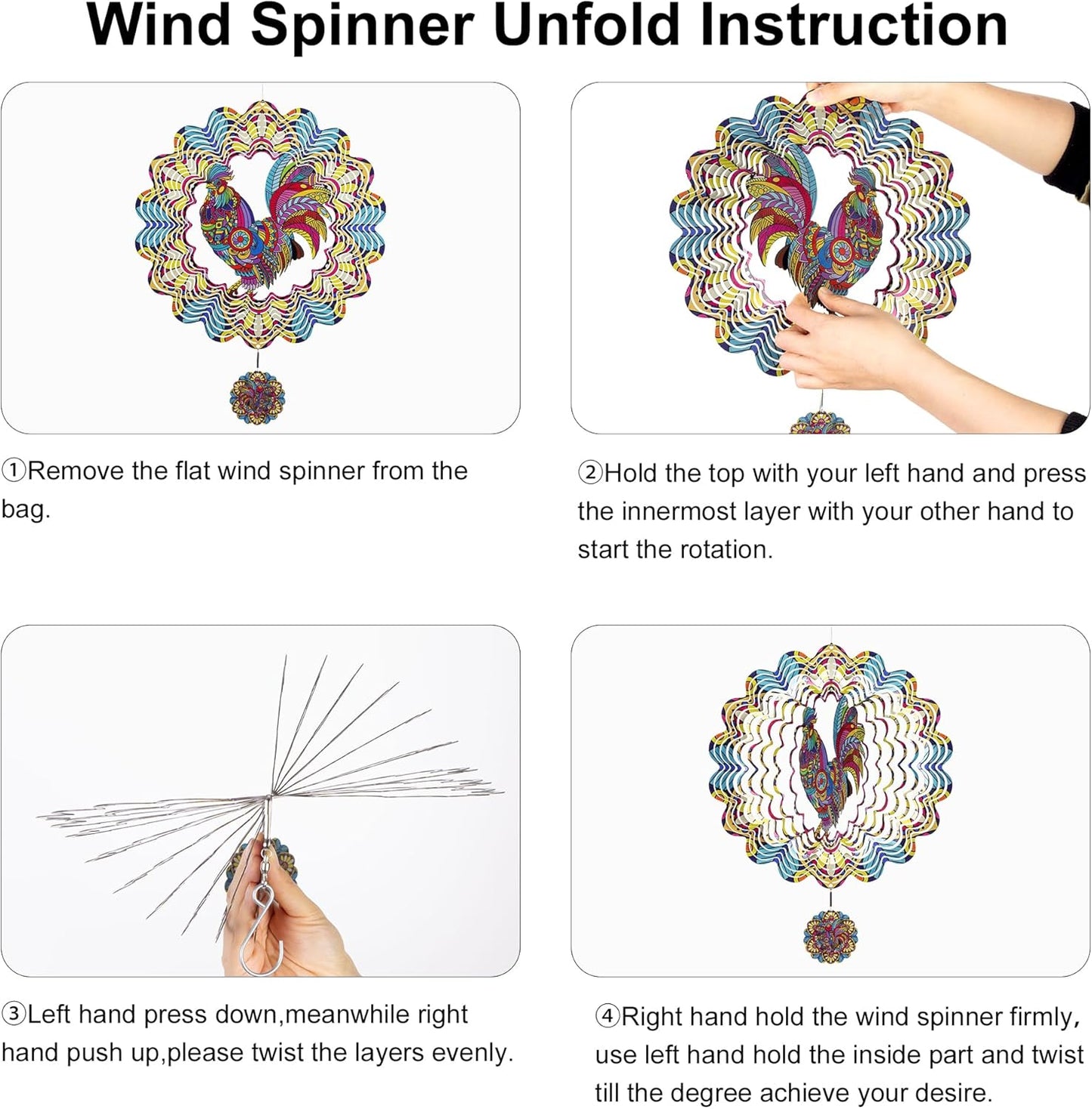 Wind Spinners Outdoor Hanging Rooster - Metal Chicken Gifts for Mom Women Grandma Men, 11.5 Inch 3D Stainless Steel Laser Cut Art Kinetic Wind Spinner for Indoor/Garden Porch Yard Decor