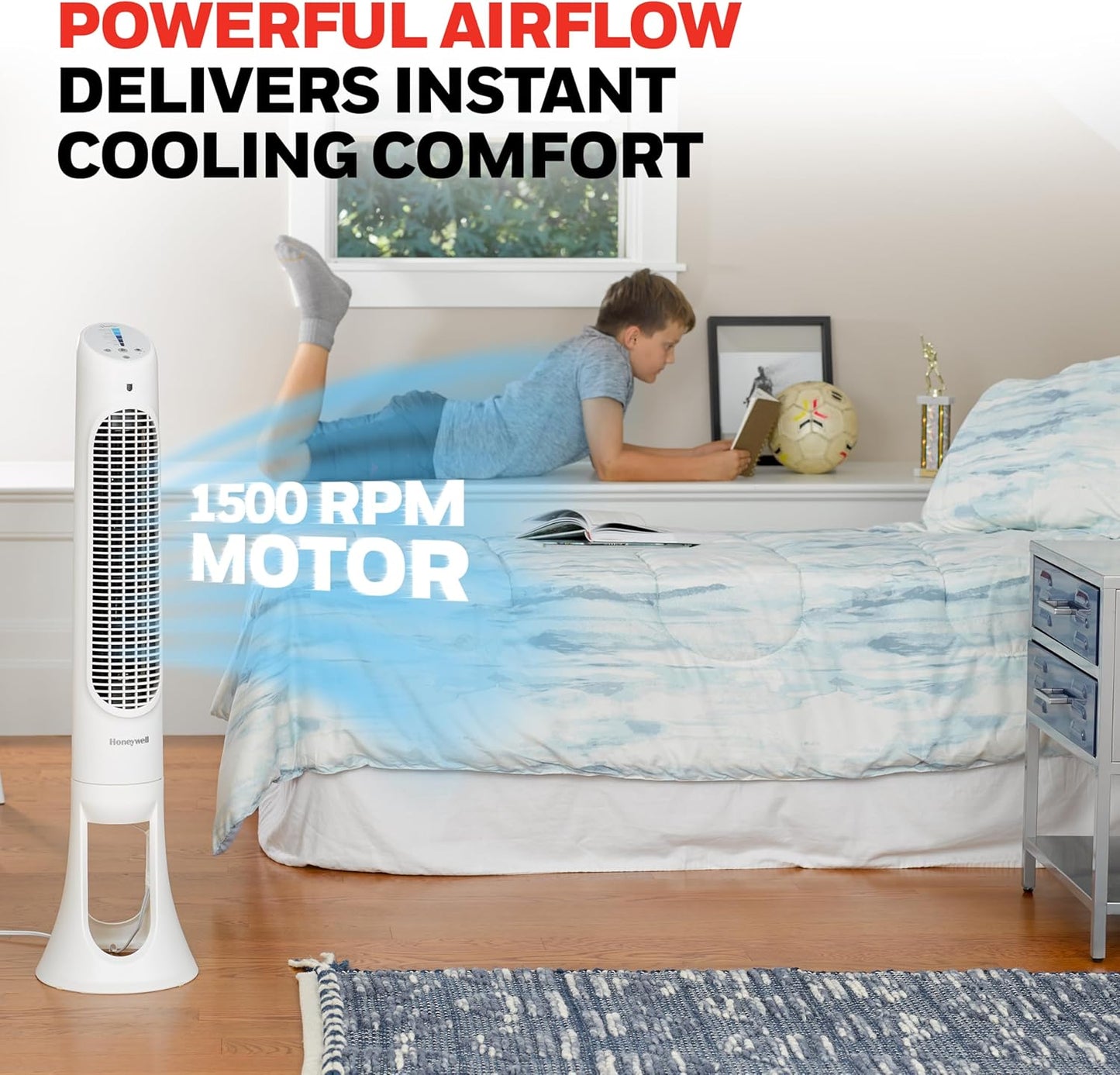 Honeywell QuietSet Whole Room Oscillating Tower filter Fan with Remote, White, HYF260