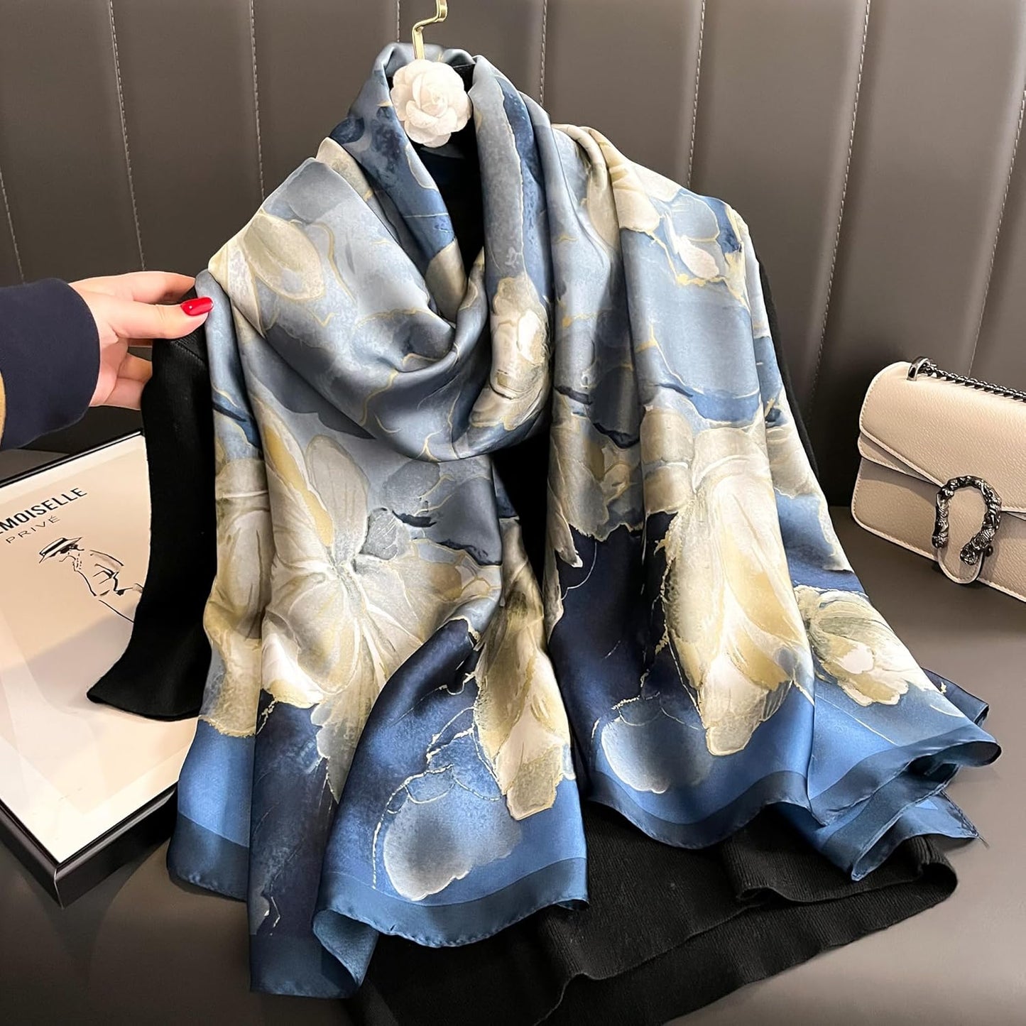 YOUR SMILE Large Mulberry Silk Feeling Long Stain Scarf Lightweight Su
