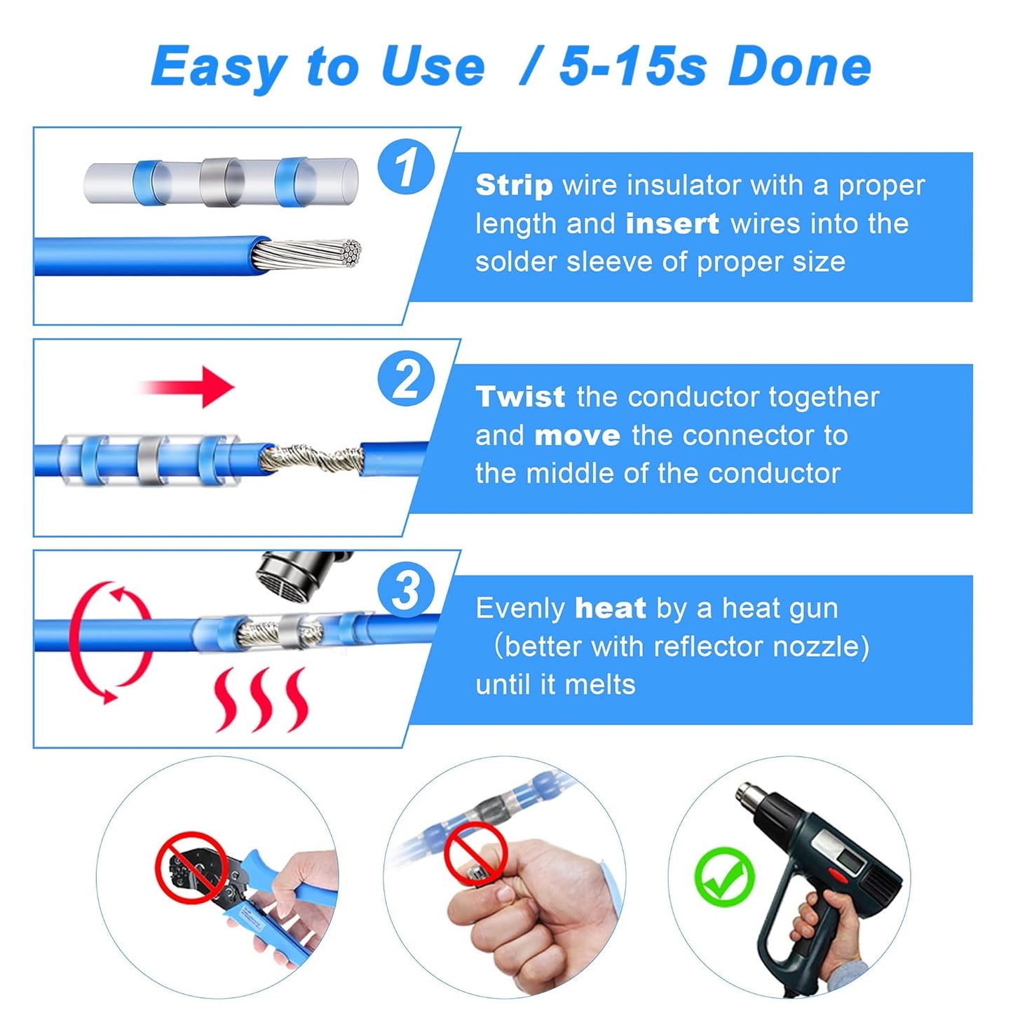Kuject 200PCS Solder Seal Heat Shrink Butt Connectors, Waterproof Wire