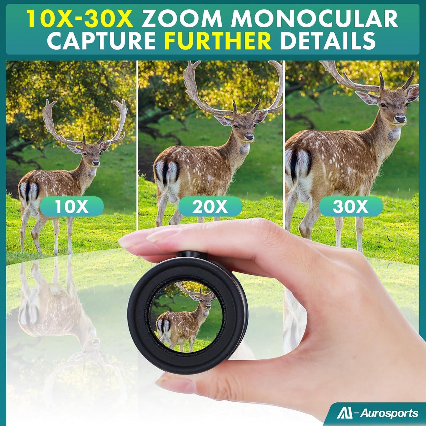 Aurosports 10-30x40 Zoom Monocular for Adults, Monocular Telescope High Power with Bak4 Prism, Compact Monoculars for Bird Watching Traveling Hunting Camping - Gift for Men