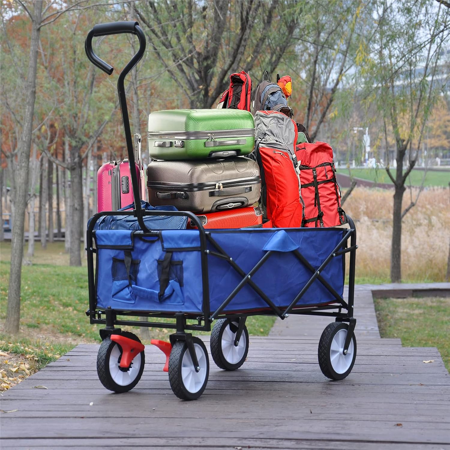 Folding Wagon Cart Collapsible Outdoor Utility Wagon with All Terrain 