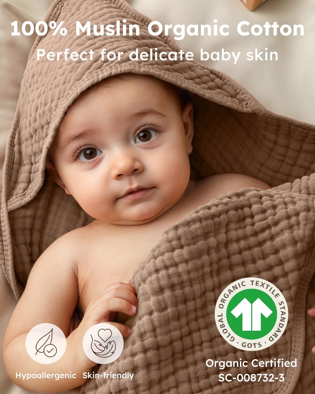 Yoofoss Hooded Baby Towels for Newborn 2 Pack 100% Muslin Organic Cott