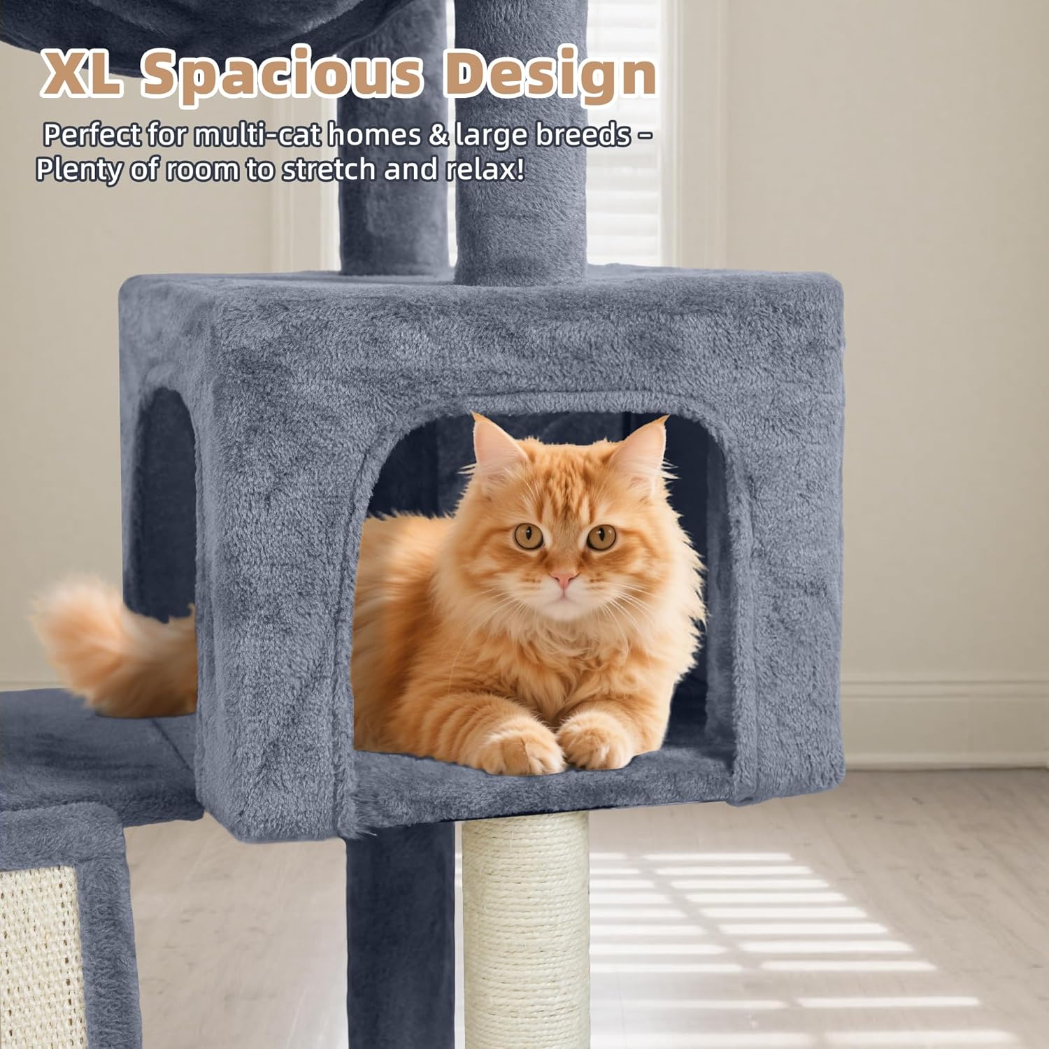 Cat Tree with Cat Condo and Two Hammocks, Cat Tree with Scratching Pos