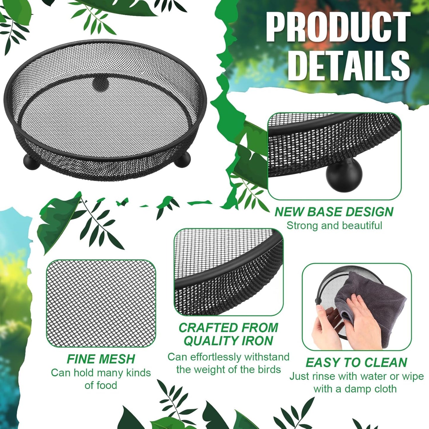 Nuogo 4 Pcs Ground Bird Feeder Tray 7 Inches Platform Bird Feeder for Outside Metal Squirrel Feeders Rust Resistant Mesh Seed Tray Garden Yard Decoration for Outdoor Wild Dove(Round)