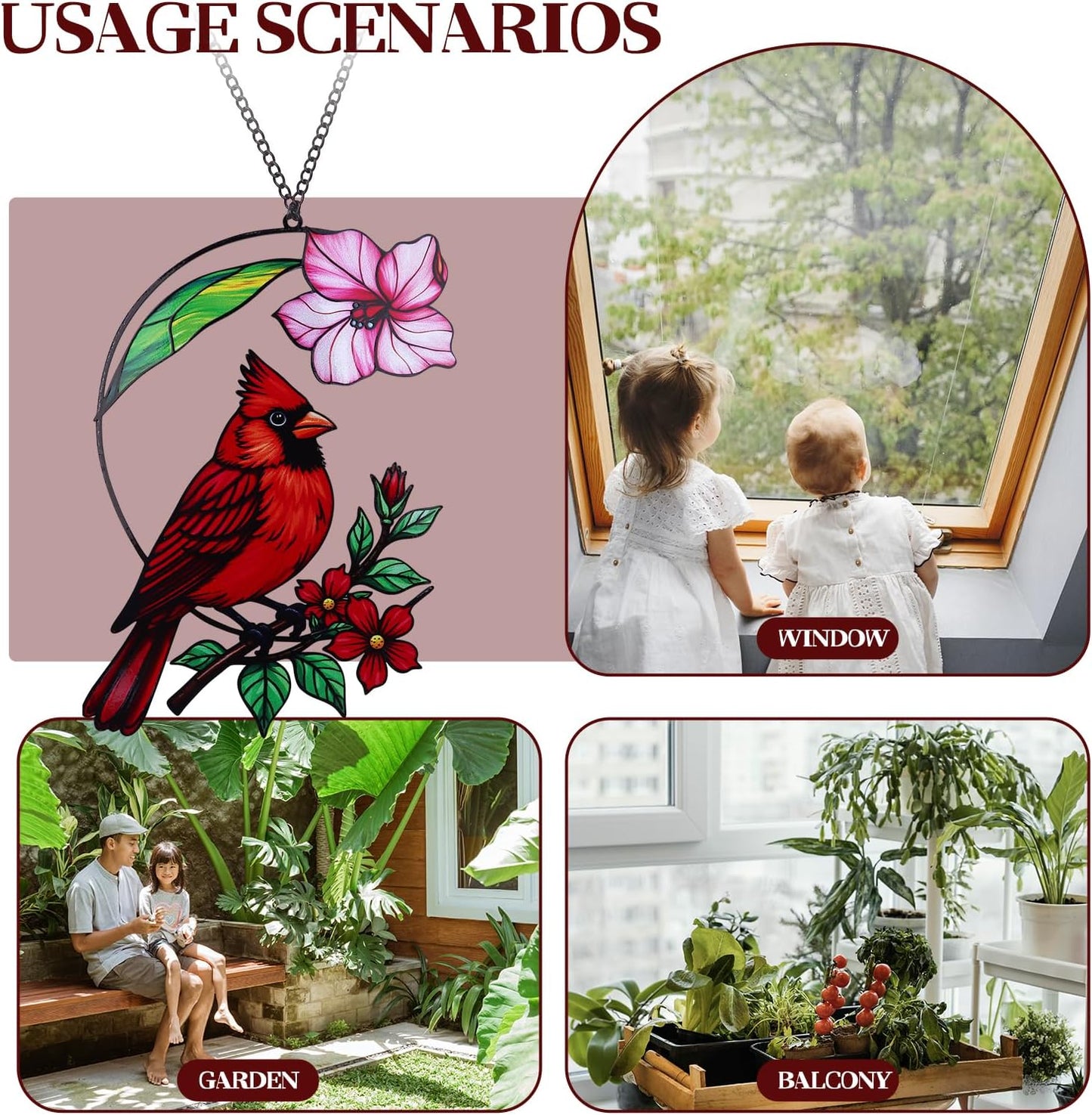 Cardinal Gifts for Women, Cardinal Sun Catcher for Window Hanging, for Mom Grandma Bird Lovers, Spring Suncatcher Garden Decor for Indoor Outdoor Windows