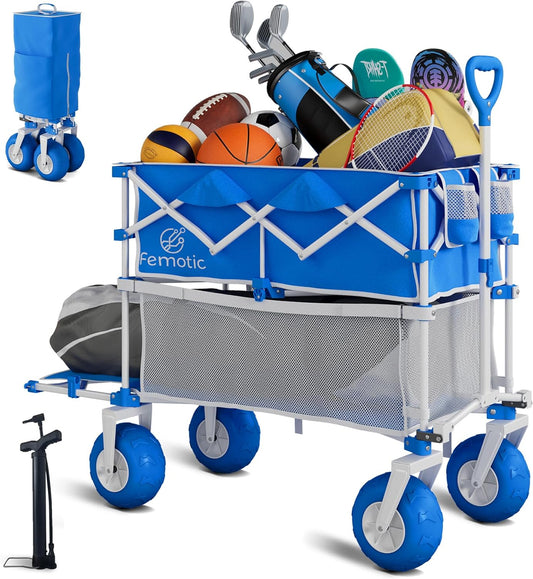 Beach Wagon with Big Wheels for Sand,Heavy Duty Double Decker Wagon wi