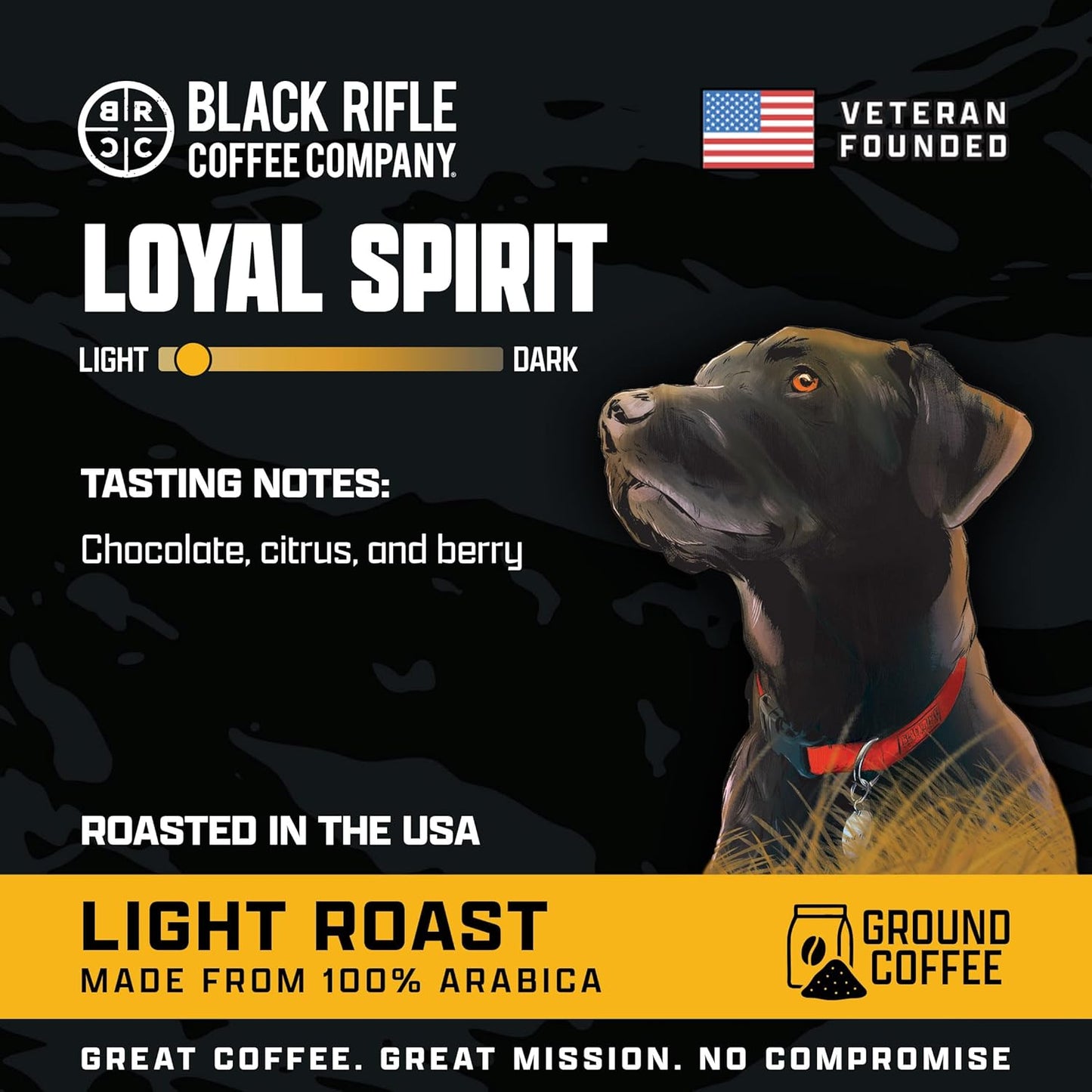 Black Rifle Coffee Company Loyal Spirit, 18oz Bag, Ground Coffee Light Roast - Roasted Blend Made from Arabica Beans - Colombian & Brazilian Beans - Veteran Founded & American Made