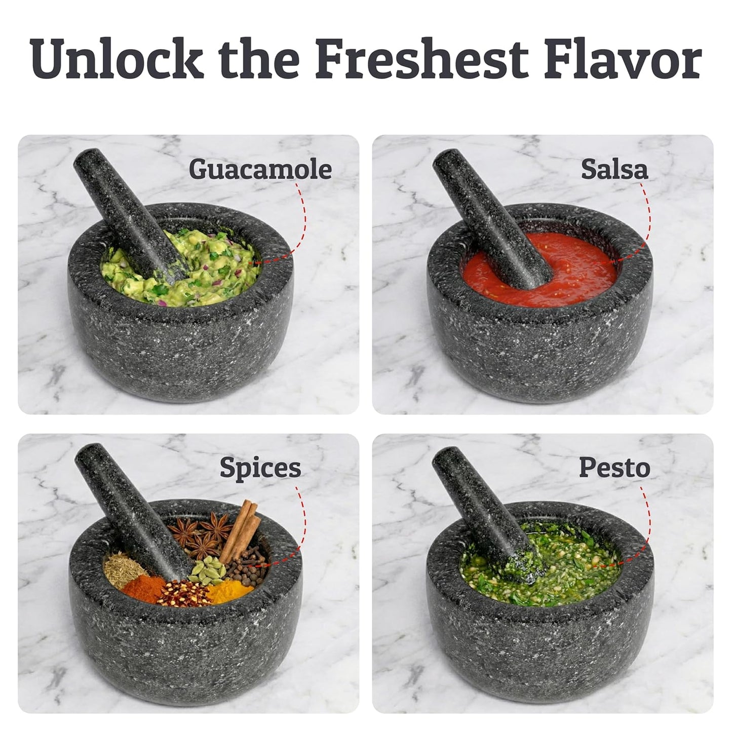 Priority Chef Heavy Duty Large 2 Cup Mortar and Pestle Set,100% Granite, Non Slip Base, Make Fresh Guacamole, Salsa, Pesto, Stone Grinder Bowl, Herb Crusher, Spice Grinder, 6.3 Inch Size, Black