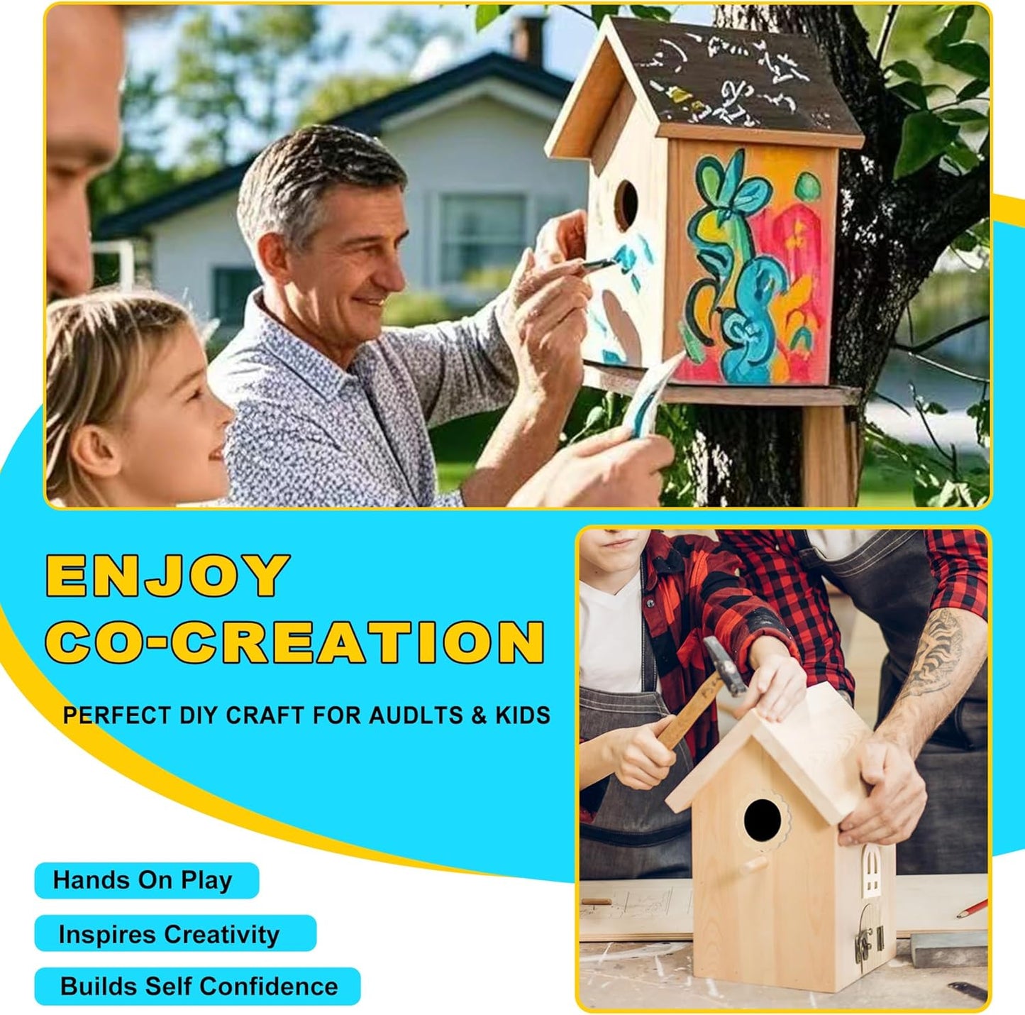 Wooden Bird Houses Kit for Kids and Adults, DIY Craft for Adults with Paint Set, Art Craft Outdoor Birdhouse, Hanging Birdhouse for Garden Yard Decor (1 Pack)