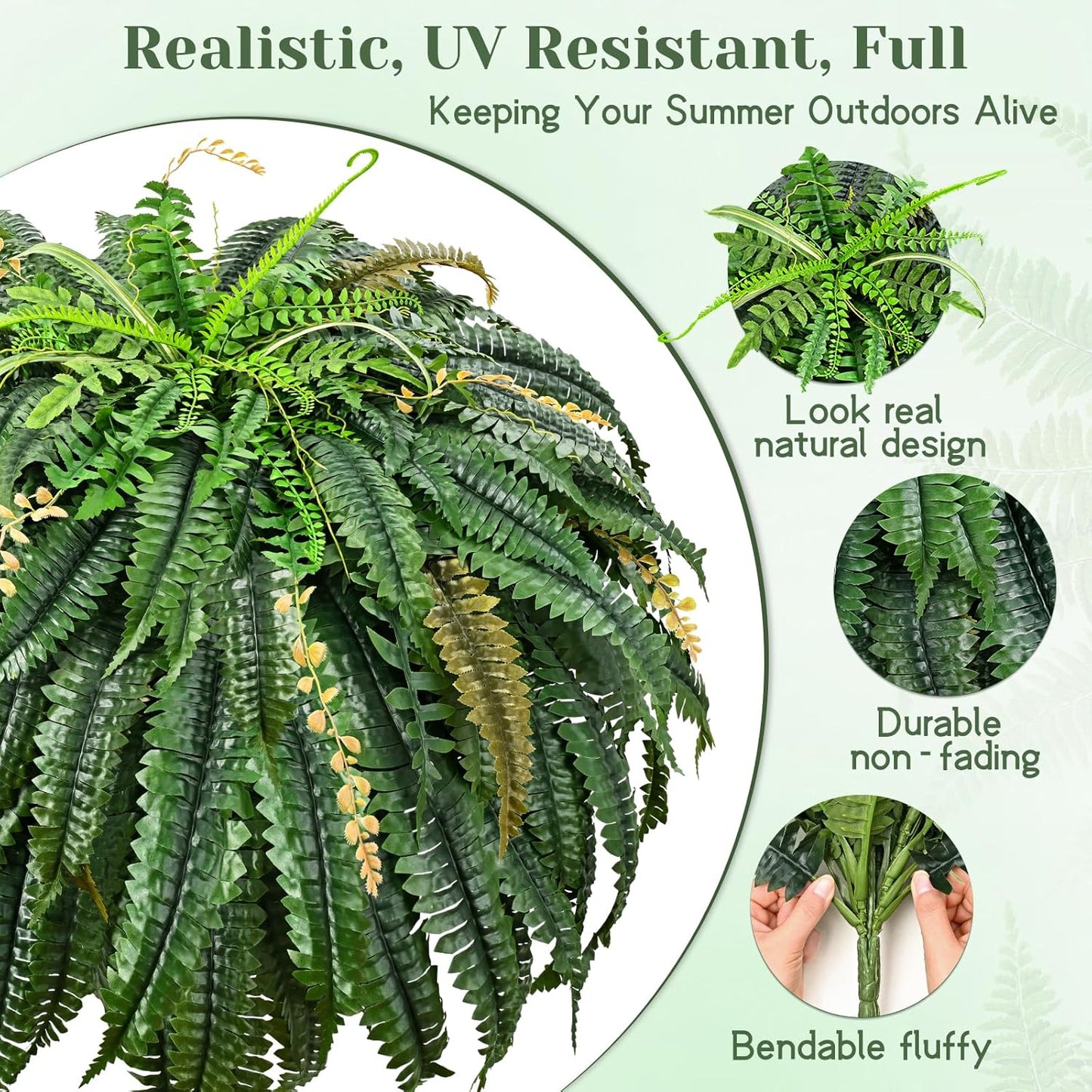 MARTINE MALL 2PCS 48''/133 Leaves Fake Ferns Artificial Ferns for Outdoors Look Real, Large Faux Boston Ferns for Outdoor Planter Realistic UV Resistant Artificial Faux Plants Outdoor for Porch Patio
