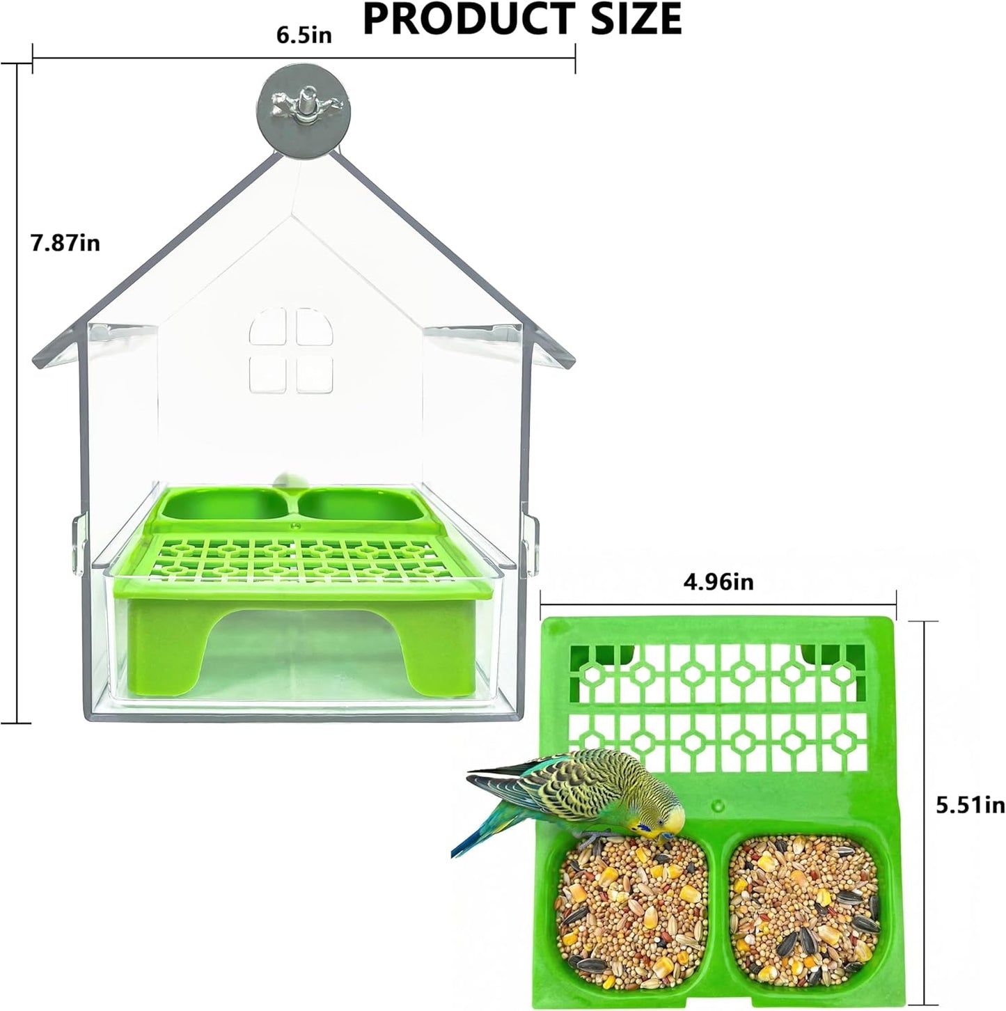 Pull-Out Transparent Bird Feeder with 2 Chambers - Easy Clean Hanging Feeder, Outdoor Window Feeding Station for Watching, Garden Yard Deck