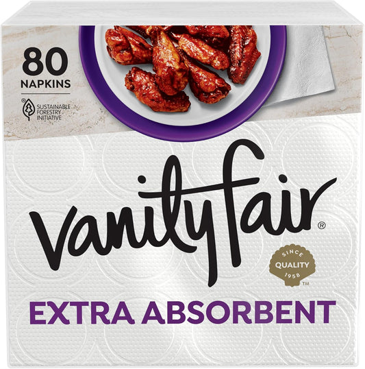 Vanity Fair Extra Absorbent Premium Paper Napkins, 80 Count, Disposable Napkins Made Soft And Strong For Messy Meals And Everyday Use