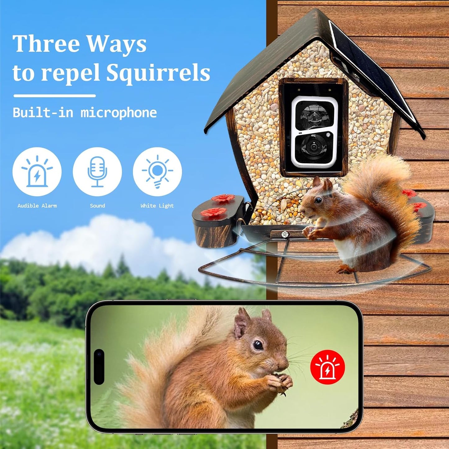 Smart Bird Feeder with Camera - AI Identify Birds, 1080P HD Auto Capture Videos, Instant Notification, Built-in Microphone, Solar Powered, Antique Gold