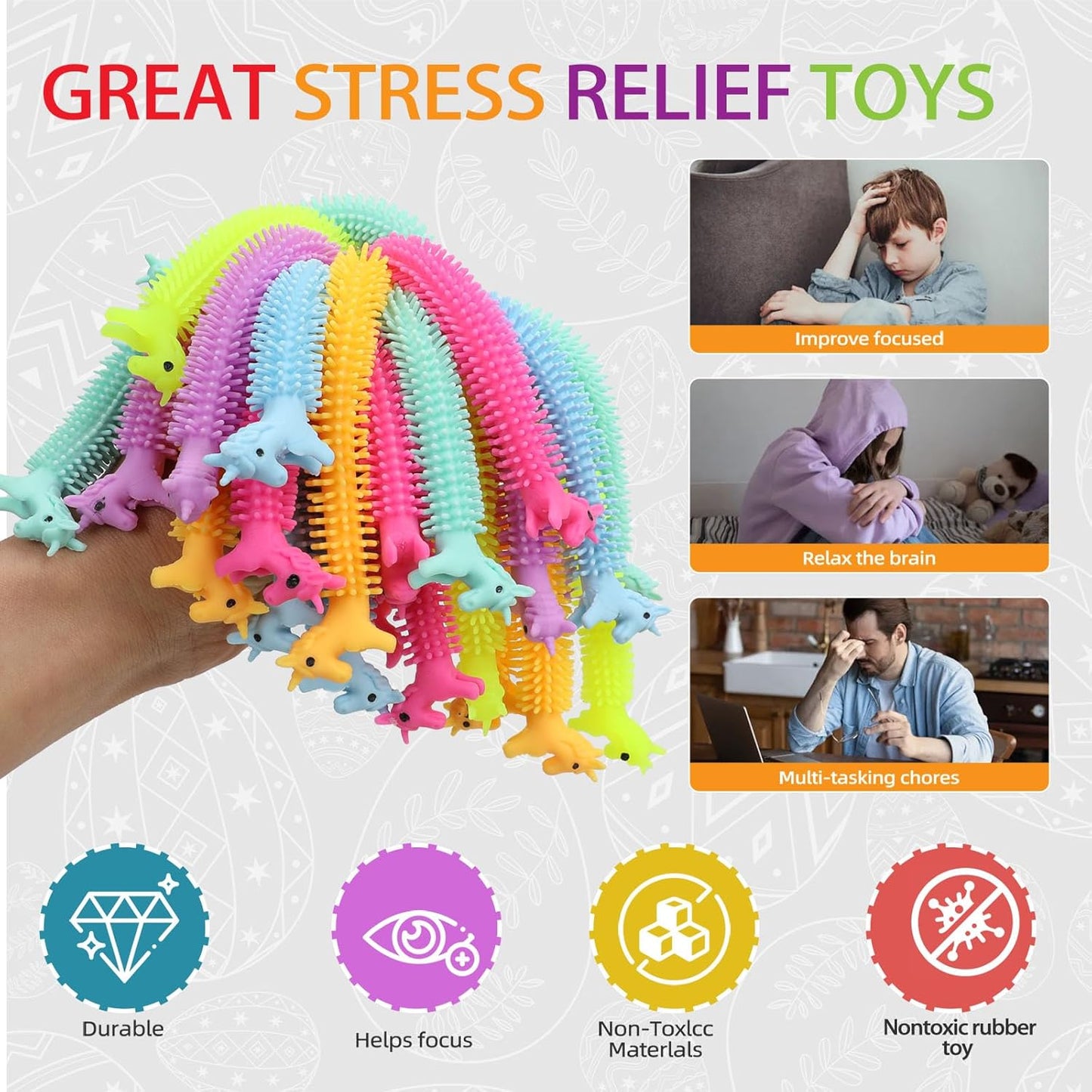 24Pack Easter Eggs with Stretchy Strings Toy Inside,Prefilled Easter Eggs for Boys Girls Kids, Easter Basket Stuffers,Party Favors,Egg Hunts