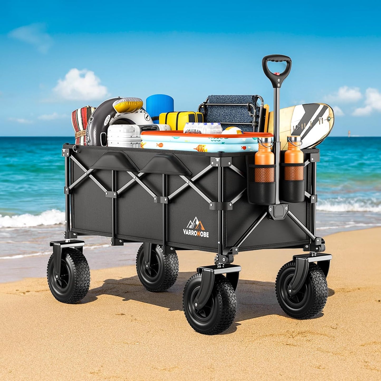 Beach Wagon with 10x3.5 Big Rubber Wheels for Sand, 400lbs Heavy Duty 