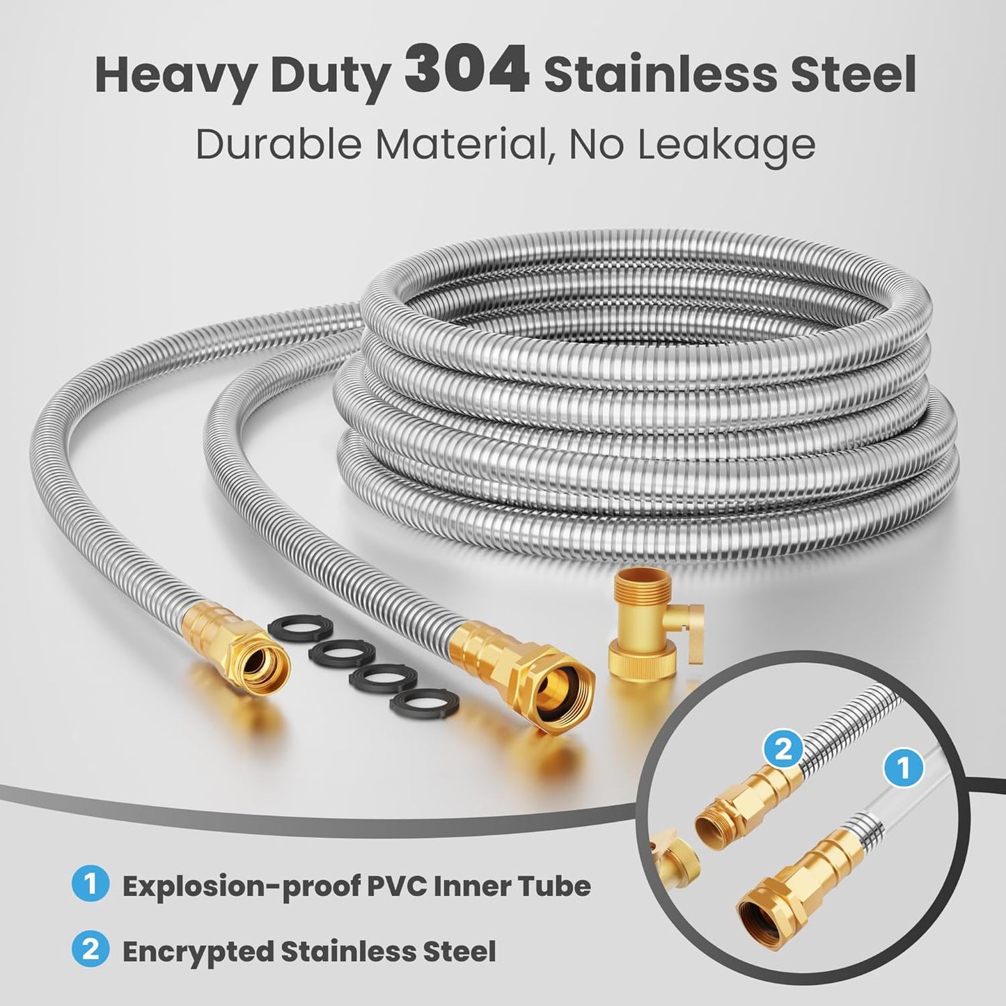 Girafe Tools Garden Hose 25ft x 5/8", 304 Stainless Steel Metal Water 