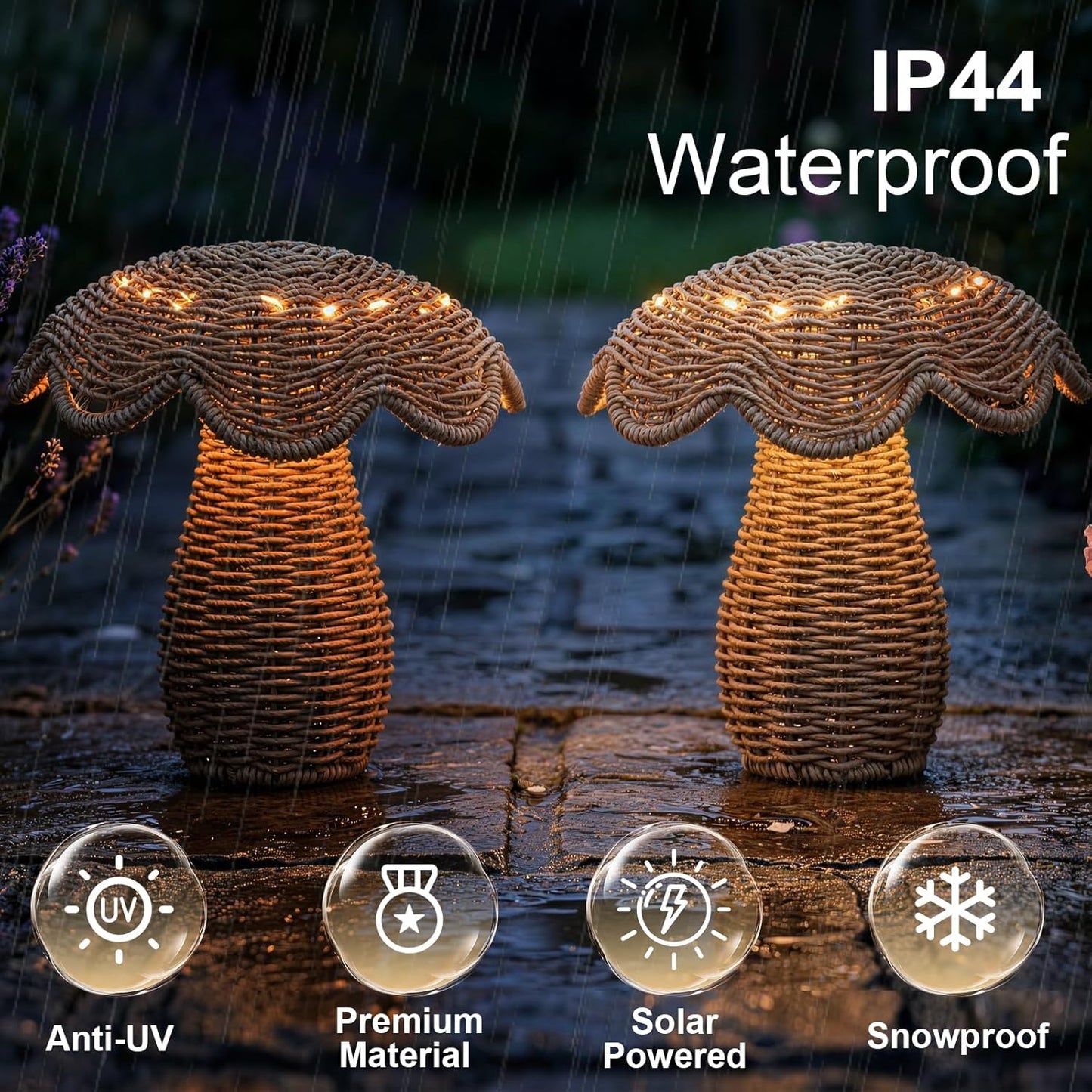 2 Pack Solar Mushroom Rattan Lanterns, 9’’ Handmade Wicker Lamp Mushroom Lights for Indoor Outdoor, Solar Outdoor Lamp Solar Lanterns for Table Deck Yard Patio Walkway Porch, Home Decor, Boho Decor
