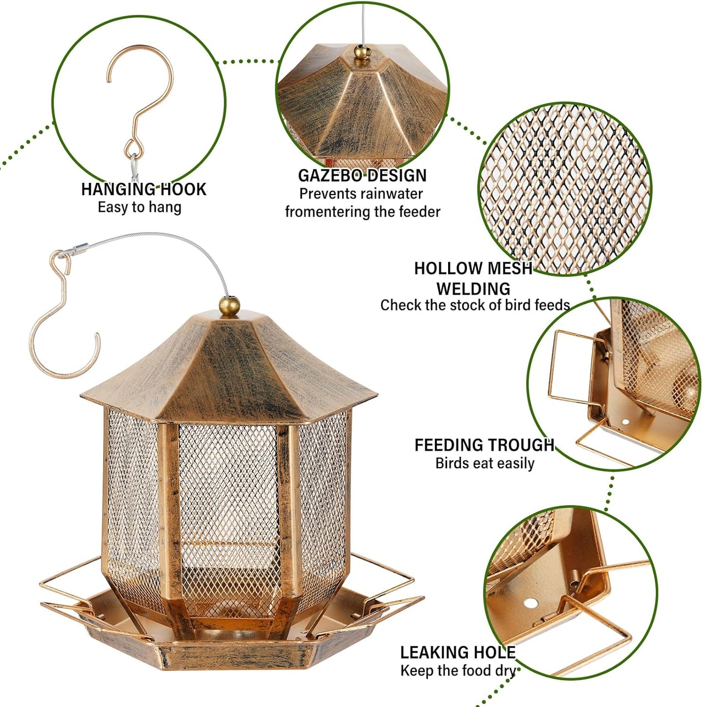 Bird Feeders for Outdoors, 3LB Capacity Metal Bird Feeder Wild Birdfeeders Outside Hanging, Vintage Bronze Rust-Resistant Birdfeeder for Garden Yard Balcony Decor, Easy Fill