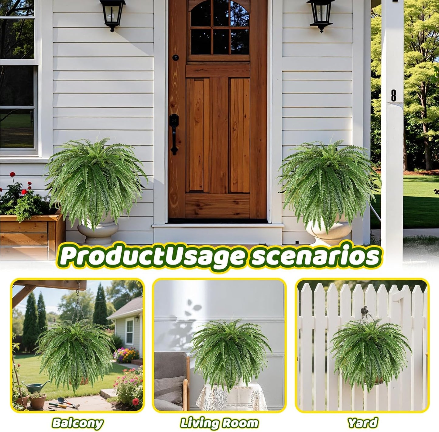 Single Silky 50" Artificial Fern Plant, Large Fake Fern with 116Fronds, Realistic Faux Boston Fern Bush for Outdoors & Indoor, Silk Greenery for Planter, Garden, Office, Home Décor
