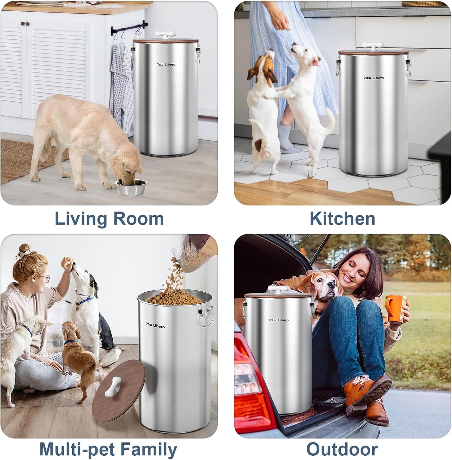 35 Lbs Stainless Steel Dog Food Storage Container with Airtight Wooden