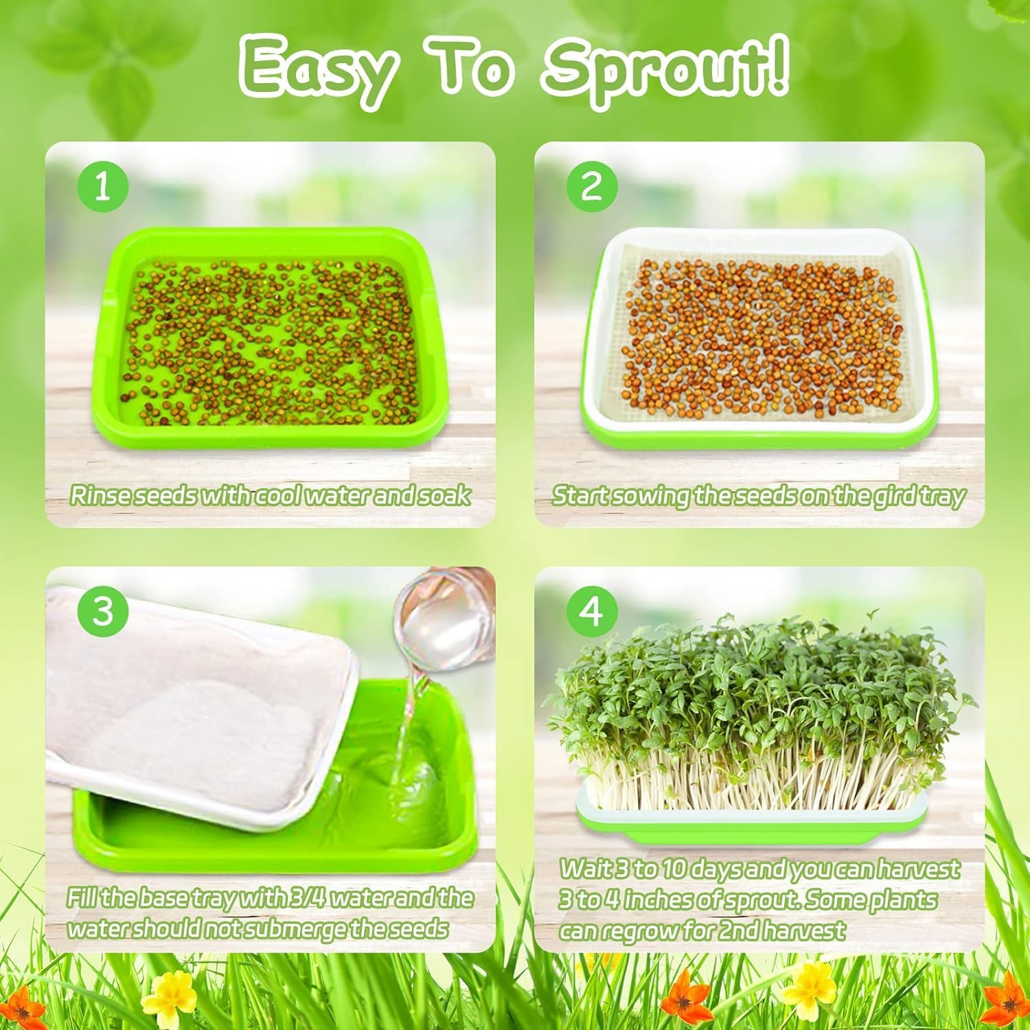 Legigo 10 Pack Green Seed Sprouter Trays- Soil-Free Cultivation Germin