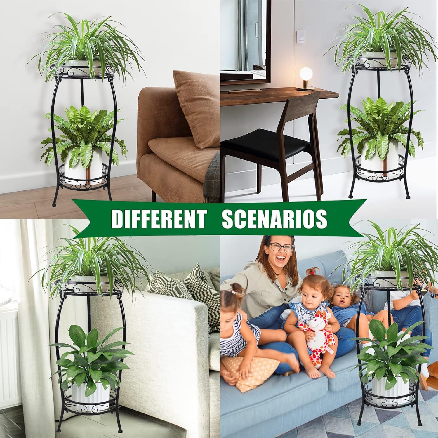 MOCORY Plant Stand Indoor Outdoor 2 Tier 25" Tall Metal Potted Holder 