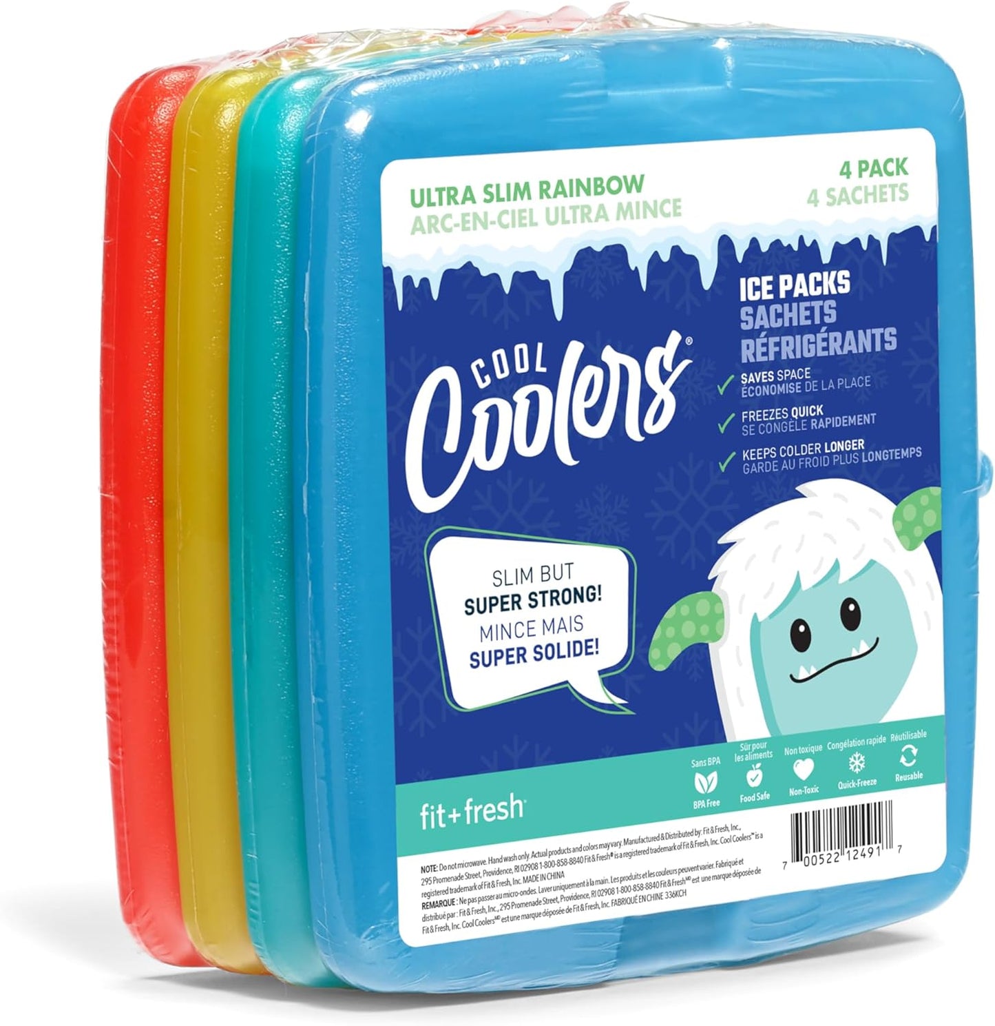 Cool Coolers By Fit & Fresh 4 Pack Slim Ice Packs, Quick Freeze Space 