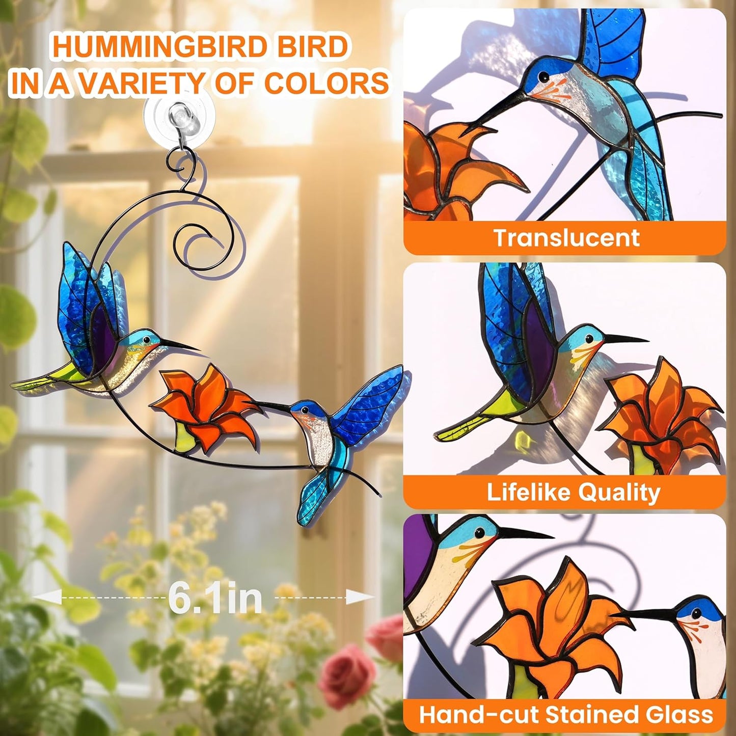 Stained Glass Window Hangings Hummingbird Suncatcher Bird Stained Glass Sun Catcher for Window Hummingbird Gifts for Home Decor Bird Lover