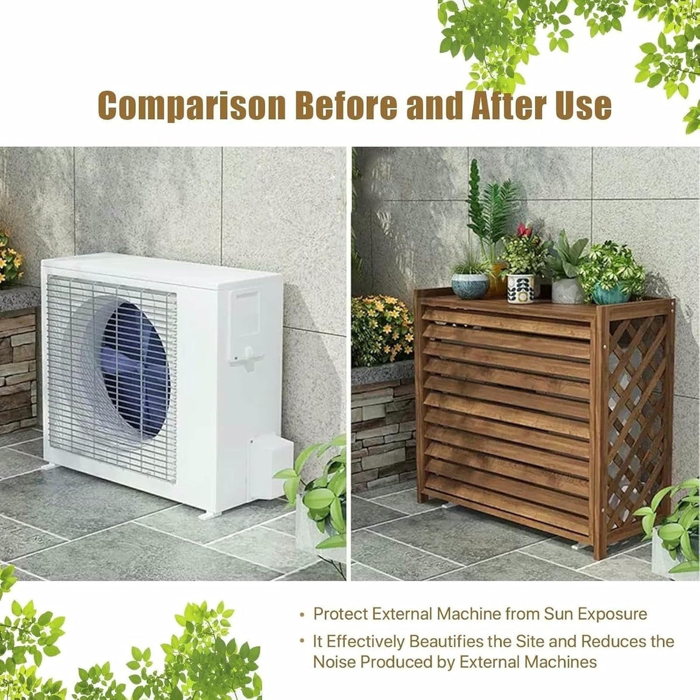 Solid Wood Air Conditioner Cover Privacy Screen Fence,Indoor/Outdoor Plant Stand,Wooden Balcony Flower Stand,Air Conditioner and Heat Pump Protection Grille (Size : 86x35x80cm)