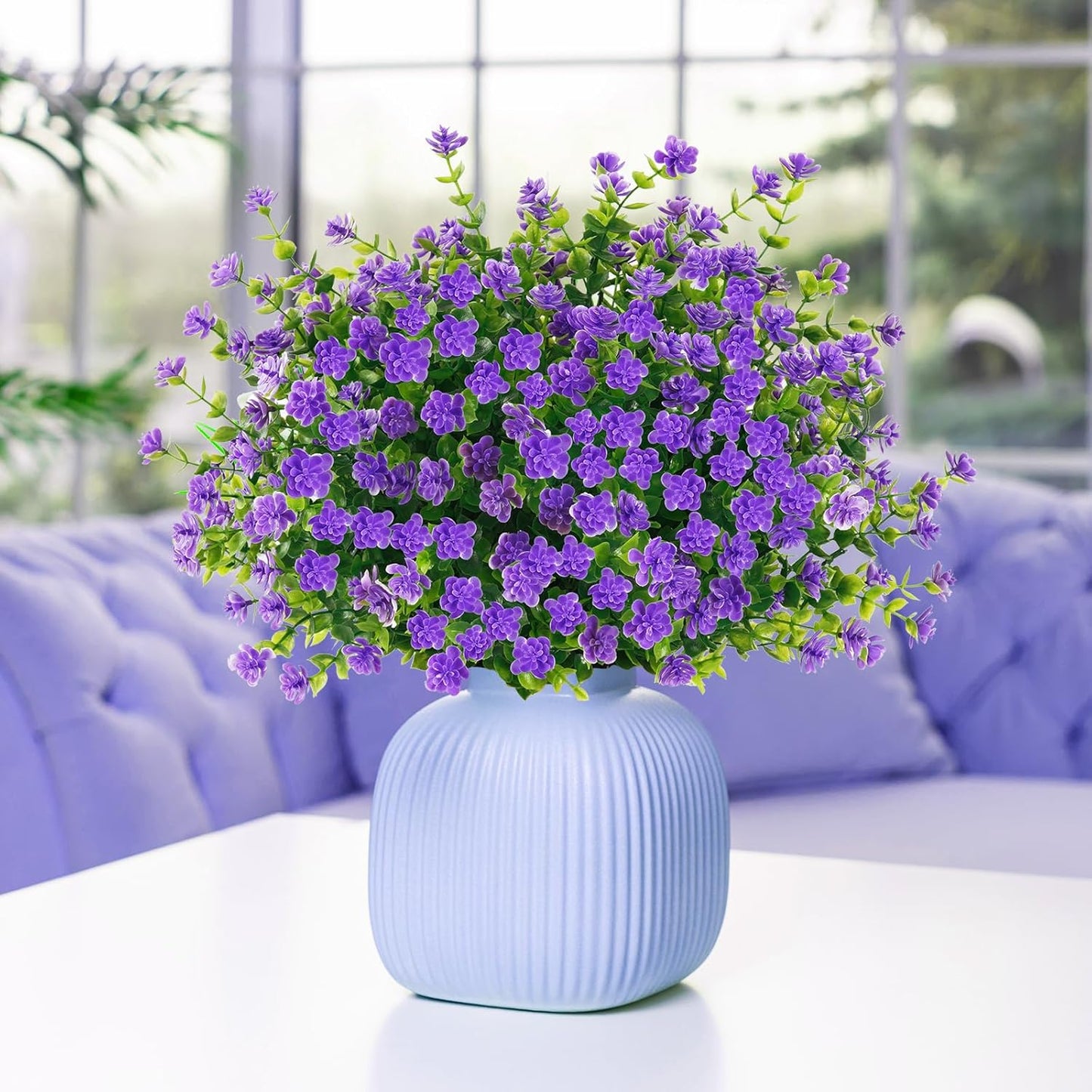 Outdoor Artificial Plants, 20 PCS Artificial Flowers, UV Resistant Fake Flowers,Faux Flowers for Outdoor Garden Porch Yard Decor,Bluish Violet