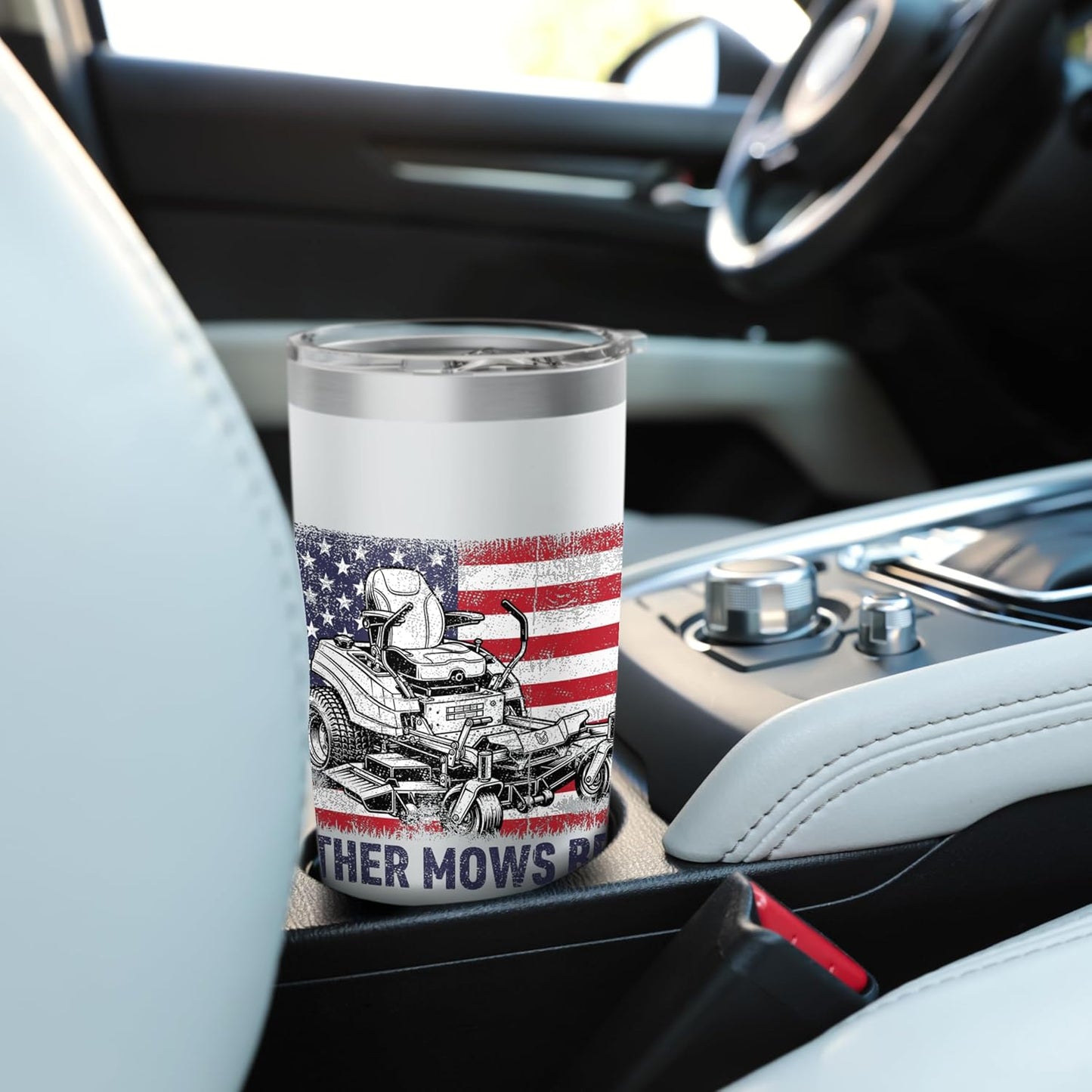 Father Mows Best American Flag Lawn Mower Dad Stainless Steel Insulated Tumbler