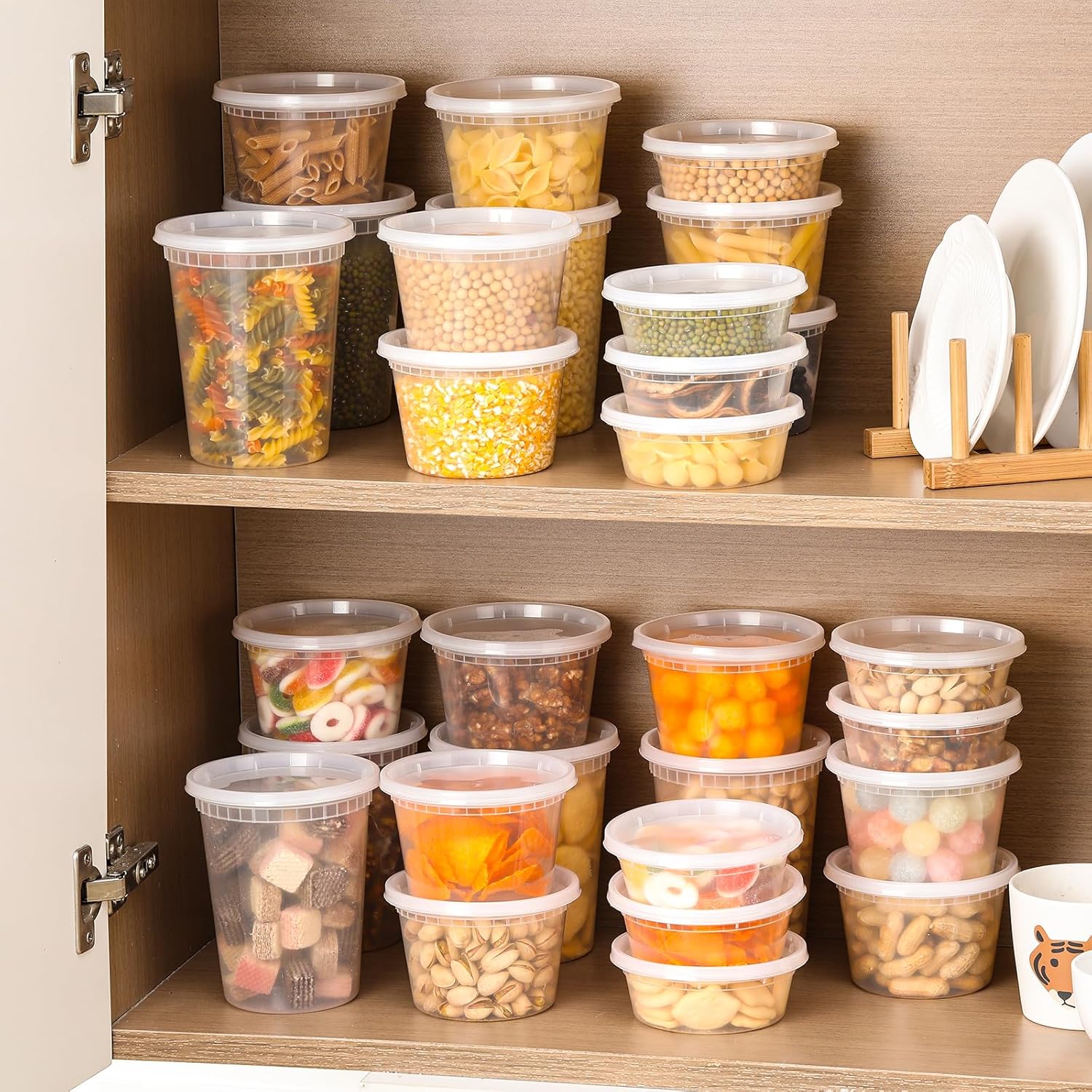 AOZITA 24 Sets Plastic Deli Food Containers With Lids, 8 oz 16oz 32oz 